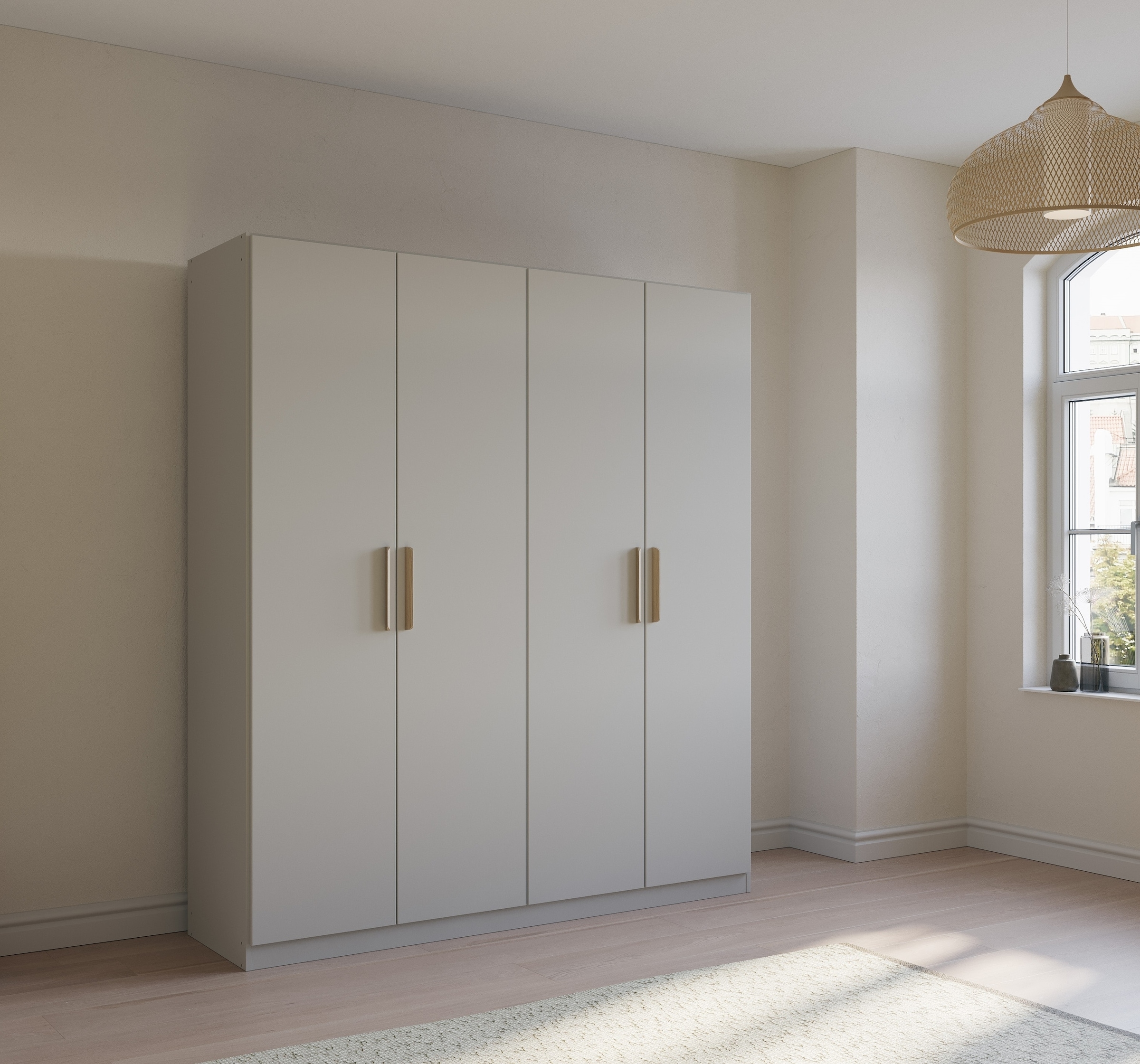 rauch Kleiderschrank »Skandi by Quadra Spin Schlafzimmerschrank«, im Landhaus-Stil mit Massivholzgriffen aus Wildeiche