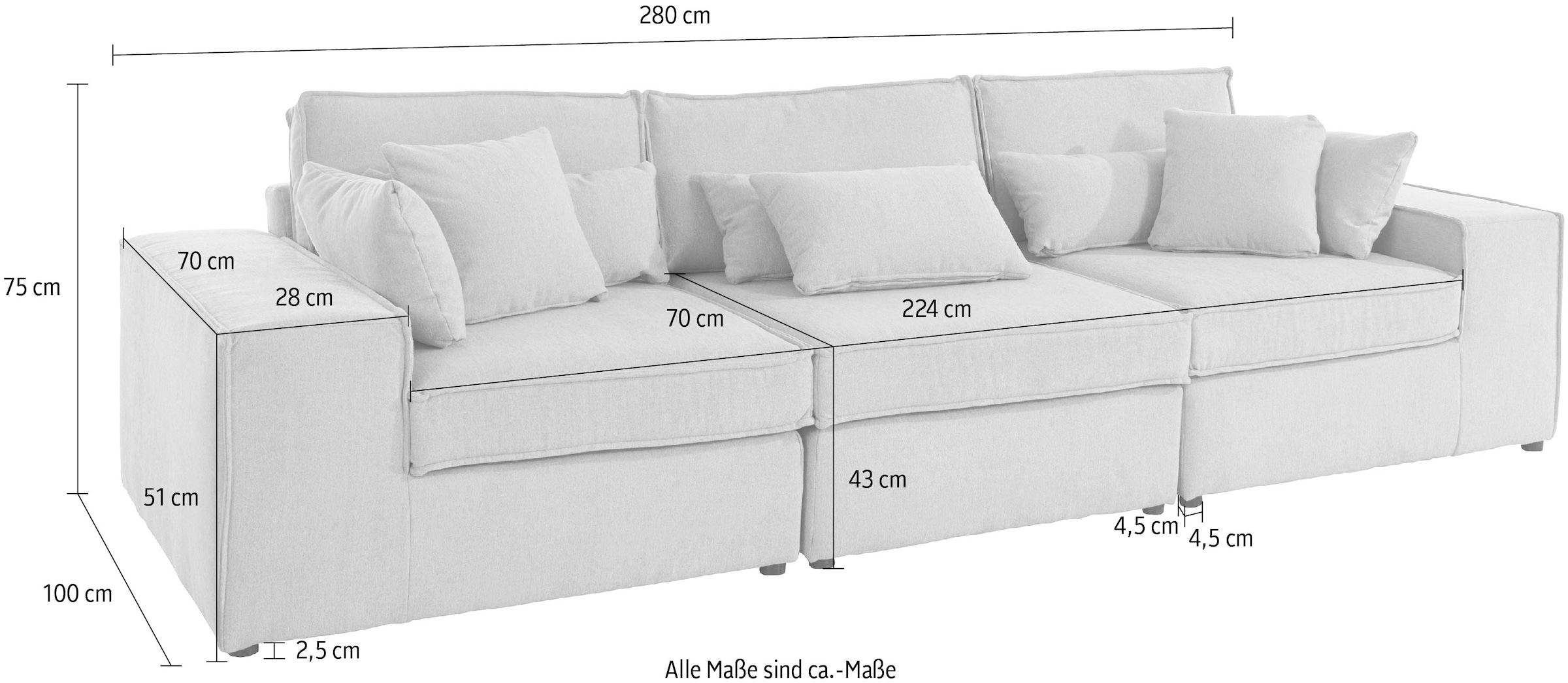 RAUM.ID 3-Sitzer »Florid«, 3 Teile, bestehend aus Modulen, viele Bezugsqualitäten, auch in Cord