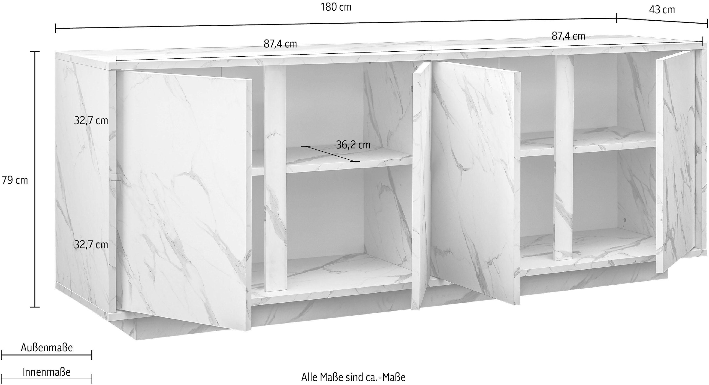 INOSIGN Sideboard »Carrara«, grifflos