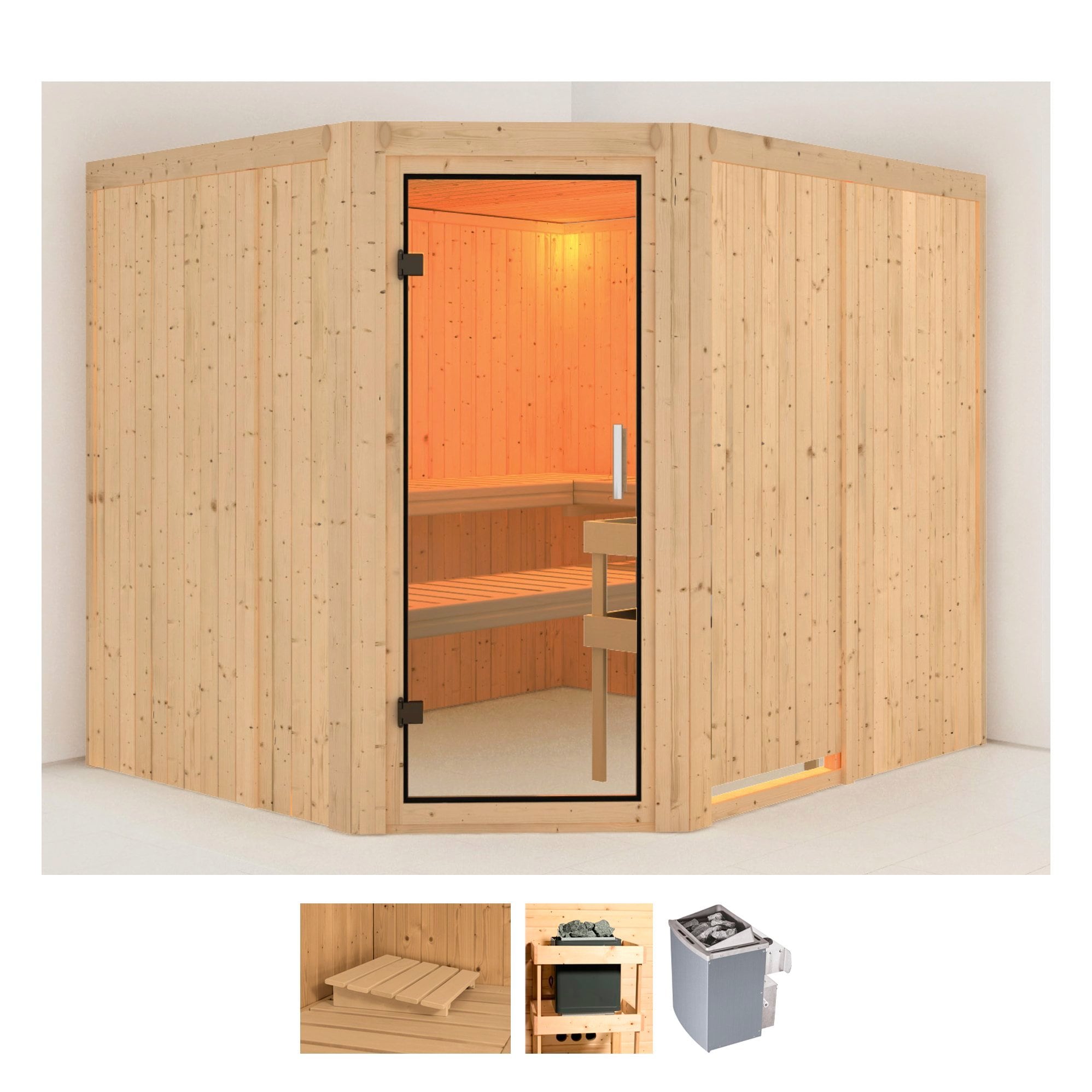 Karibu Sauna »Marit« Set, 9-kW-Ofen mit integrierter Steuerung günstig online kaufen