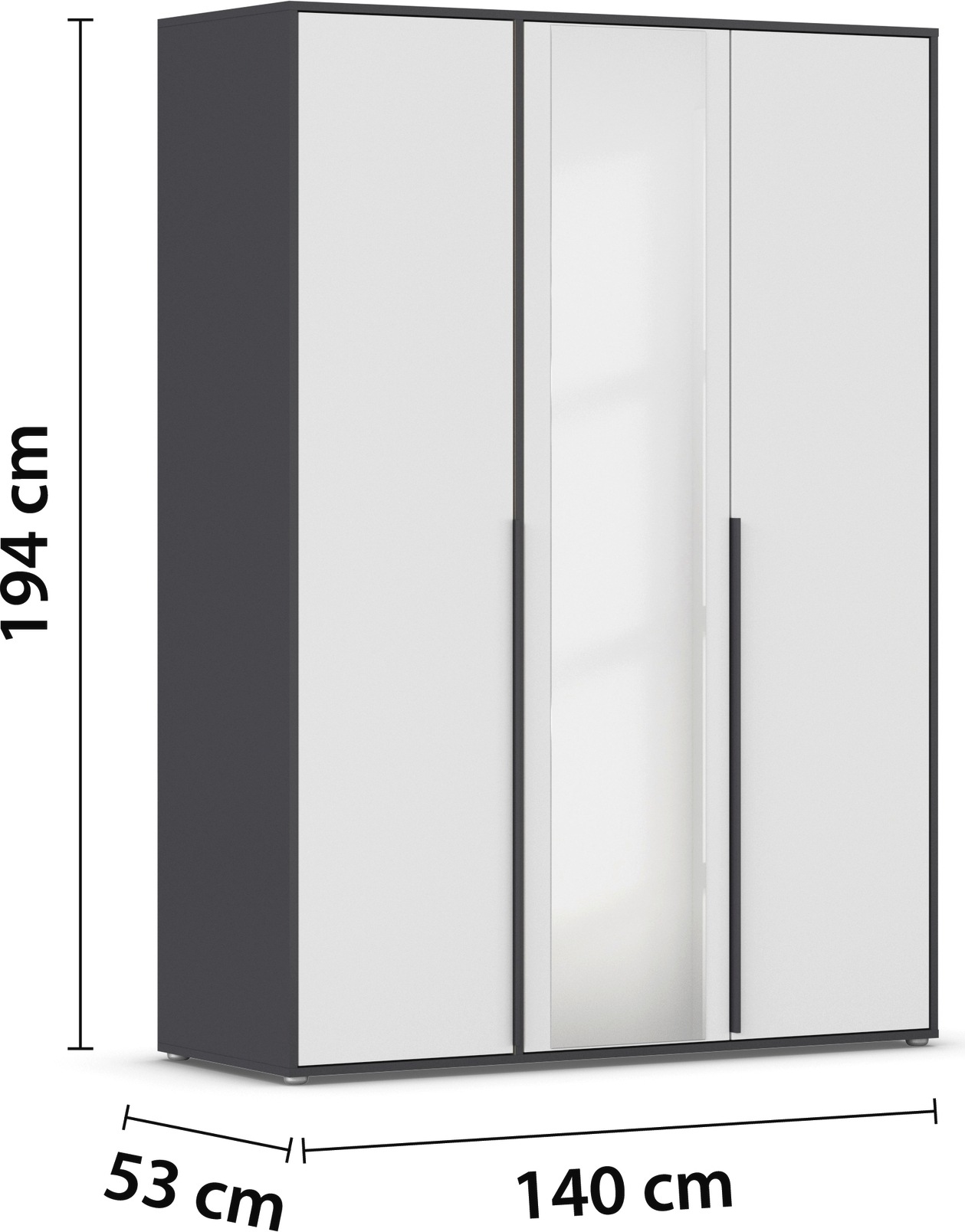 rauch Drehtürenschrank »Kleiderschrank Schrank Garderobe Wäscheschrank NAGATA mit Spiegel«, (in 3 verschiedenen Ausstattungen BASIC/CLASSIC/PREMIUM), und modernen Stangengriffen in Graumetallic TOPSELLER MADE IN GERMANY