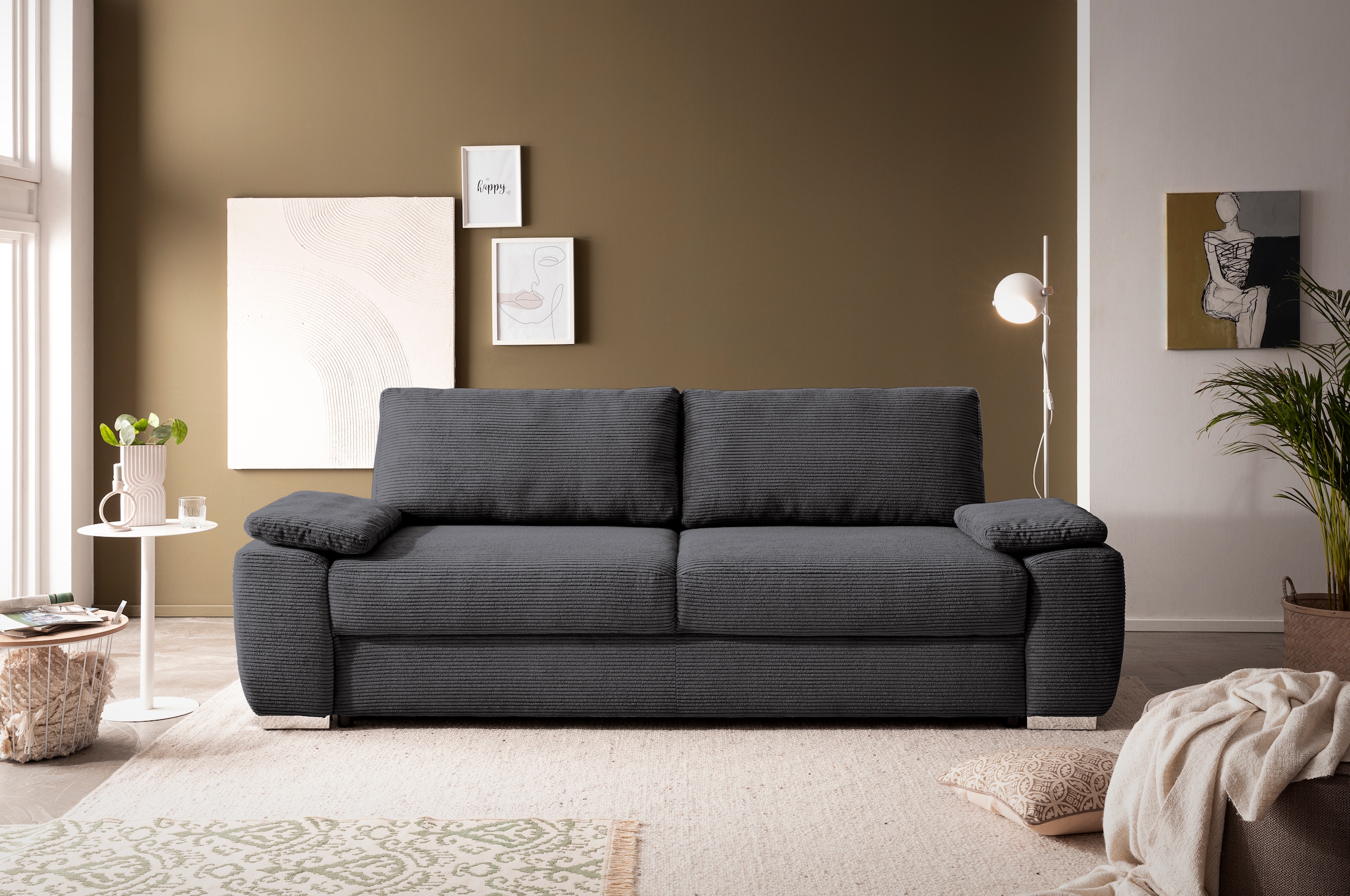 exxpo - sofa fashion 3-Sitzer »SOLSBURY, bequem und komfortabel, Sofa, Schlafsofa«, inkl. Federkern-Polsterung, Bettfunktion und Stauraum, in Cord