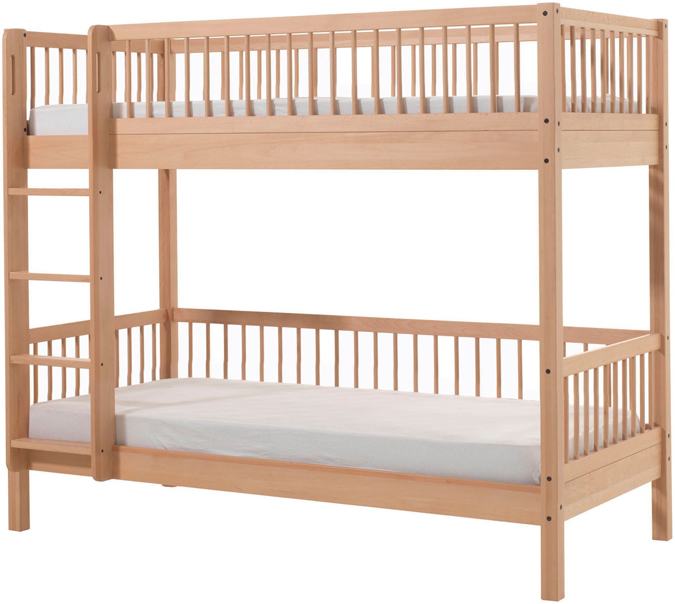 Vipack Etagenbett »Forrest in Buche massiv natur lackiert, umlaufende Sprossen-Optik« 2 Liegeflächen 90/200 cm, Pfostenstärke 55x55 mm, stabil gebaut,  inkl. Rolllattenroste, ideale Raumnutzung im Kinderzimmer