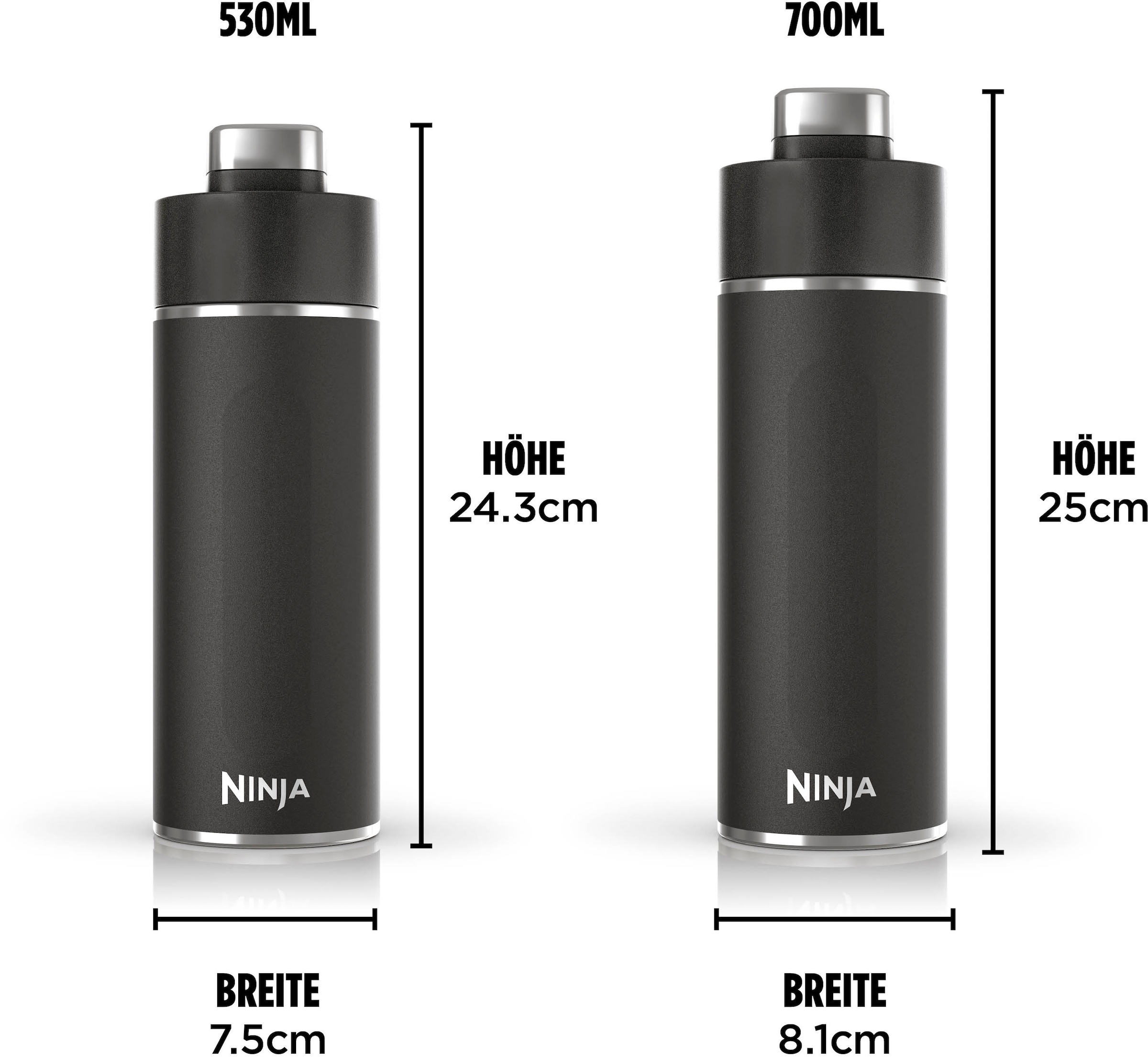 NINJA Isolierflasche »Ninja Thirsti Reiseflasche – 530 ml DW1801EUU / 700 ml DW2401EUU«, Getränke bleiben 24 Stunden kalt, 12 Stunden heiß, Eis hält 2 Tage