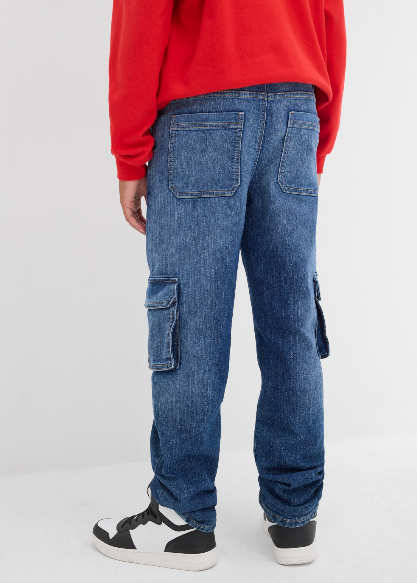 bonprix Loose-fit-Jeans mit Cargo-Design, aus Baumwolle, Polyester und Elasthan