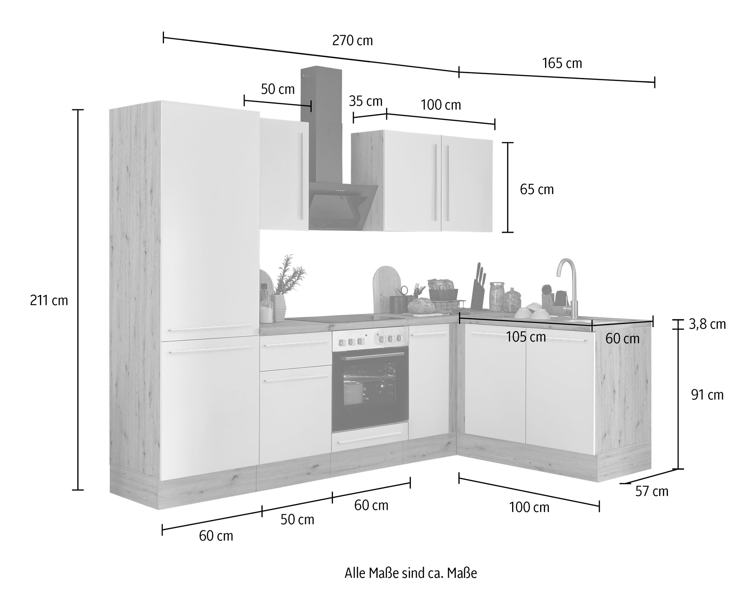 KOCHSTATION Winkelküche »Florida, Stellbreite 270x165 cm«, wahlweise mit E-Geräten, mit Softclose für Türen und Schubkästen