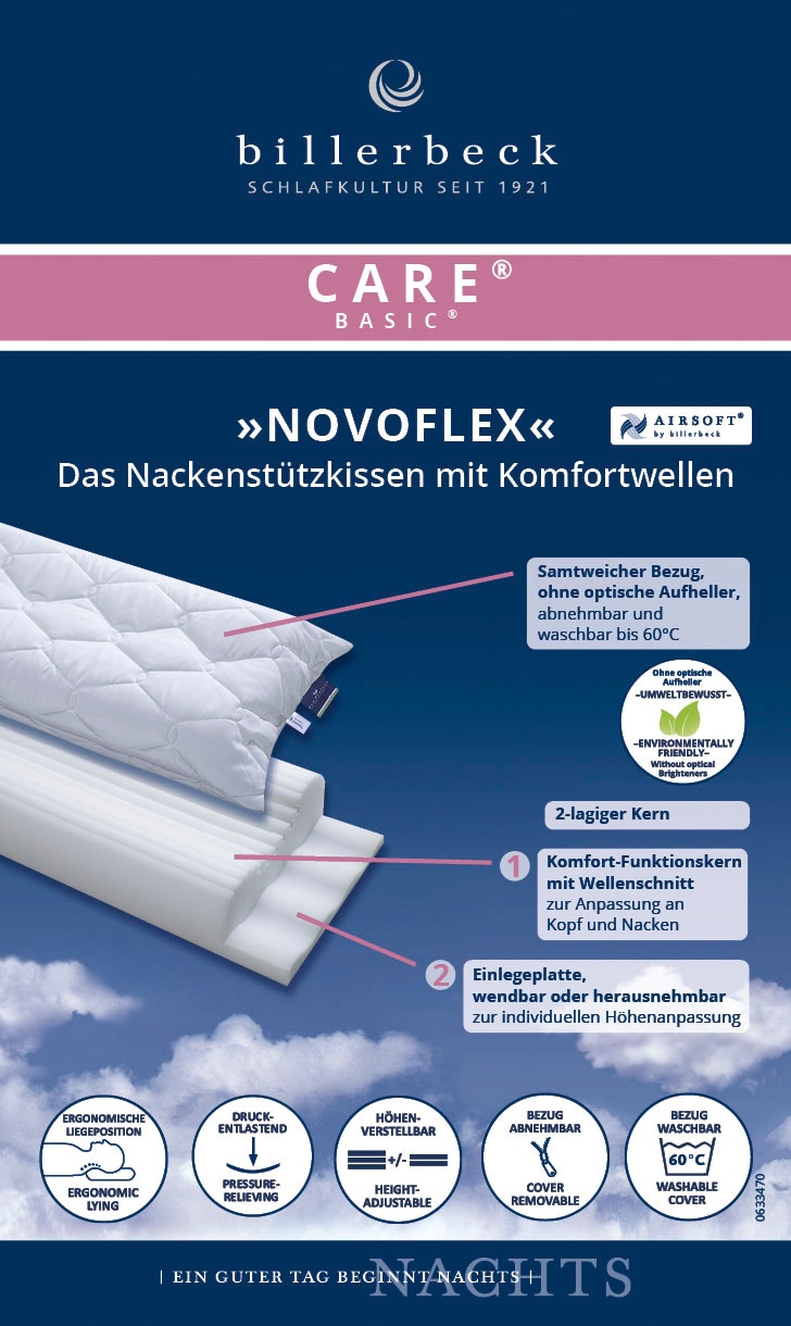 billerbeck Nackenstützkissen »Novoflex. Kissen ist Allergiker freundlich (Hausstauballergiker)«, Füllung: Polyurethan, Bezug: 100% Baumwolle, (1 St.), Das Komfortwellen-Kissen mit Doppelfunktion