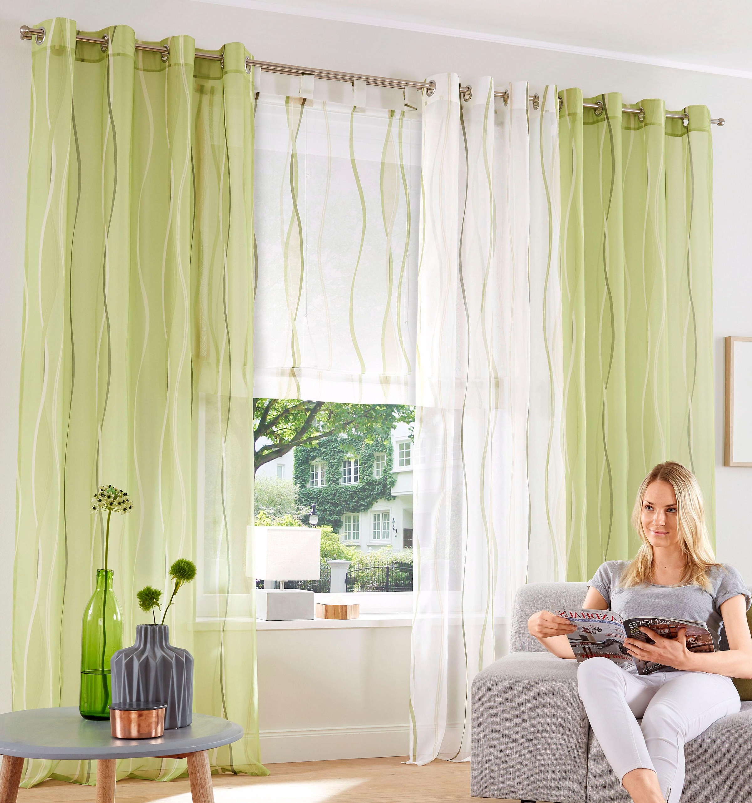 my home Gardine »Dimona«, 2er-Set, Polyester Voile, im St.), (2 transparent, jetzt %Sale