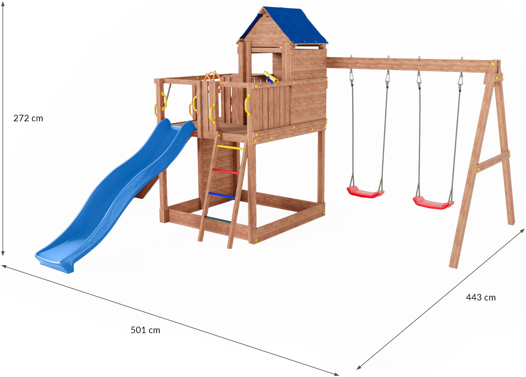 FUNGOO Spielturm »Treehouse« mit Spielhaus, Rutsche, Doppelschaukel, Kletterwand