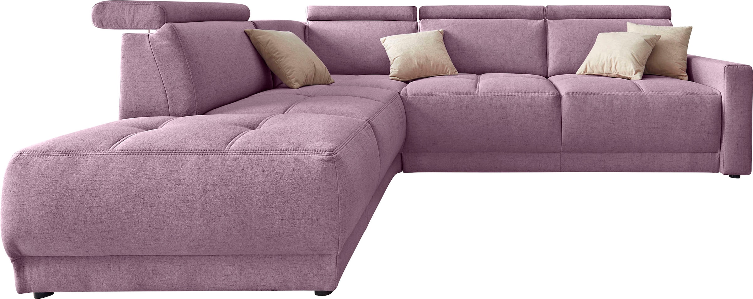 DOMO collection Ecksofa »Ava, moderne Sitzheftung mit toller Doppelnaht, komfortabel, L-Form«, mit Ottomane, inkl. Federkern, wahlweise mit Kopfteilverstellungen