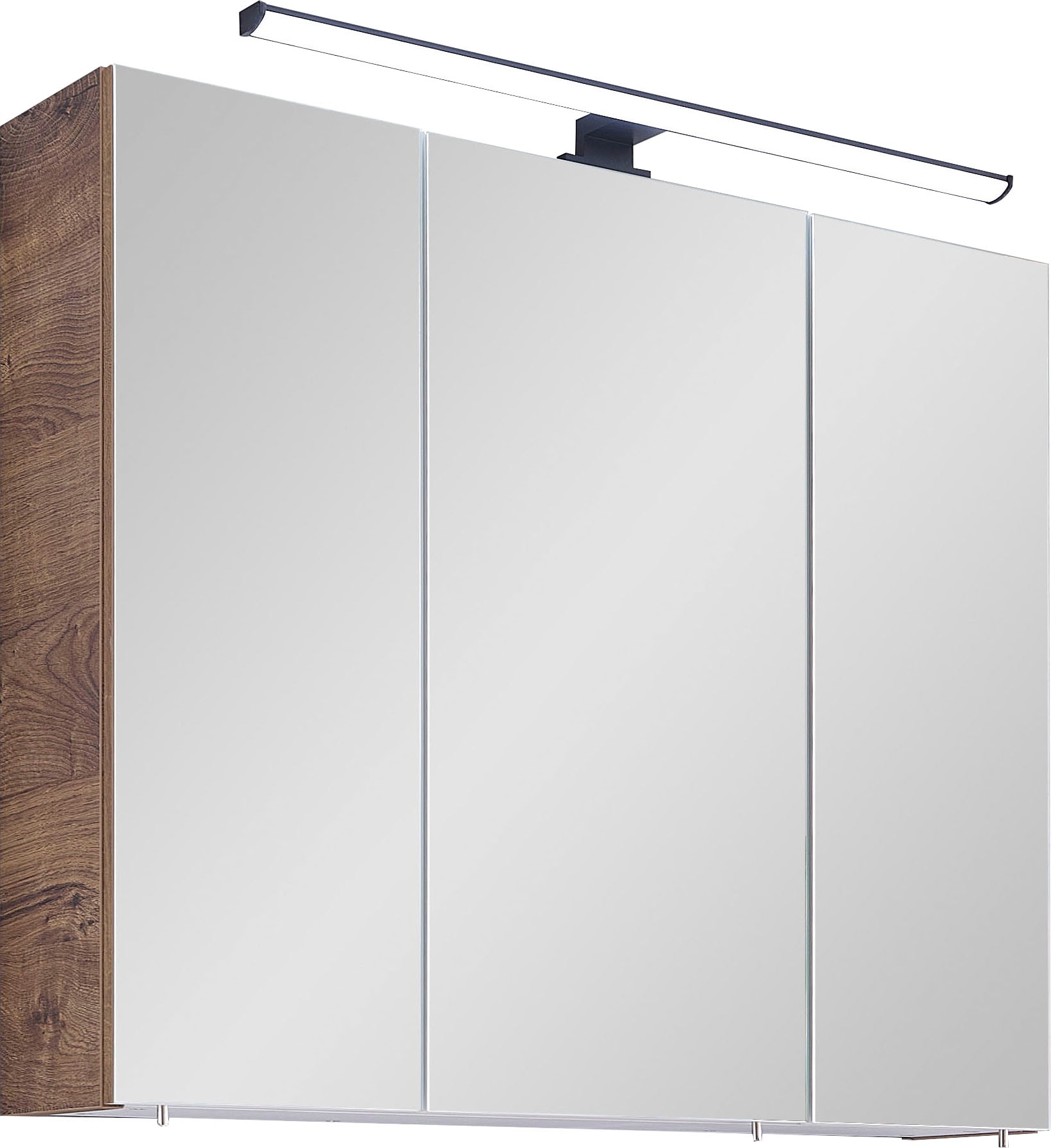 Saphir Spiegelschrank »Quickset 374 Badschrank, 3 Spiegeltüren, 6 Einlegeböden, 75 cm breit«, inkl. LED-Beleuchtung, Türdämpfer, Schalter-/Steckdosenkombination