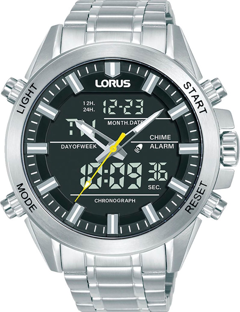 LORUS Digitaluhr Quarzuhr, Armbanduhr, Herrenuhr, Edelstahlarmband, digital, analog