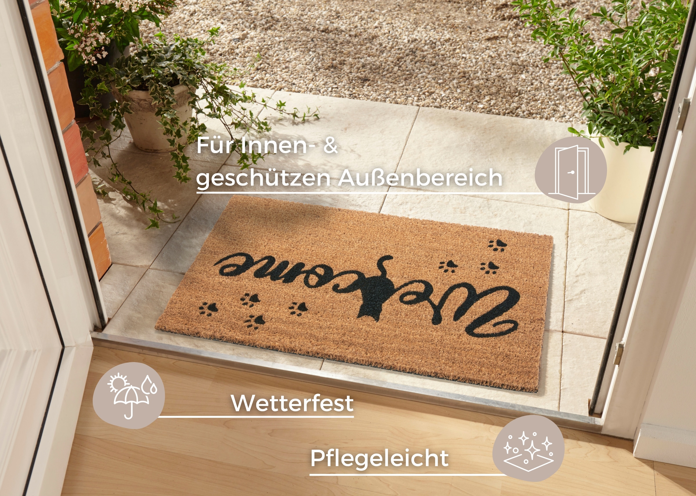 HANSE Home Fußmatte »Mix Mats Kokos Cat Paws Welcome, Türmatte«, rechteckig, 15 mm Höhe, Kokos, Schmutzfangmatte, Outdoor, Rutschfest, Innen, Kokosmatte, Flur