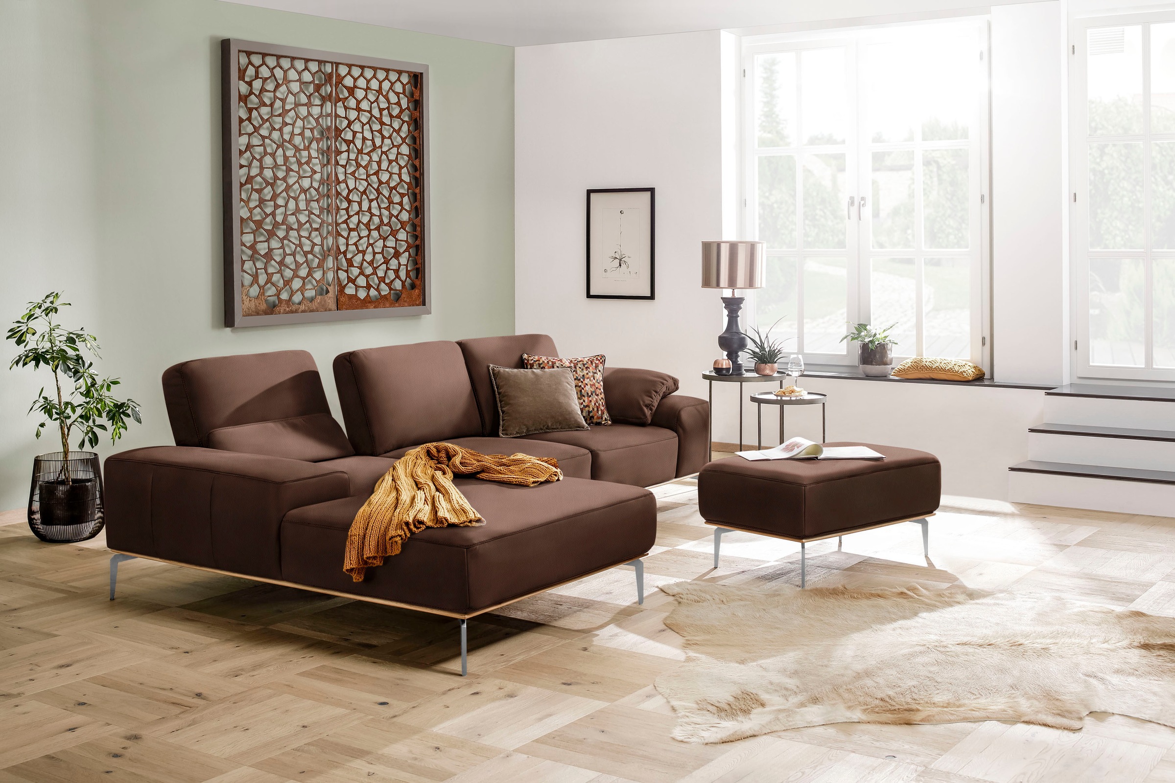 W.SCHILLIG Polsterhocker »run«, mit elegantem Holzsockel, Füße in Chrom glänzend, Breite 75 cm