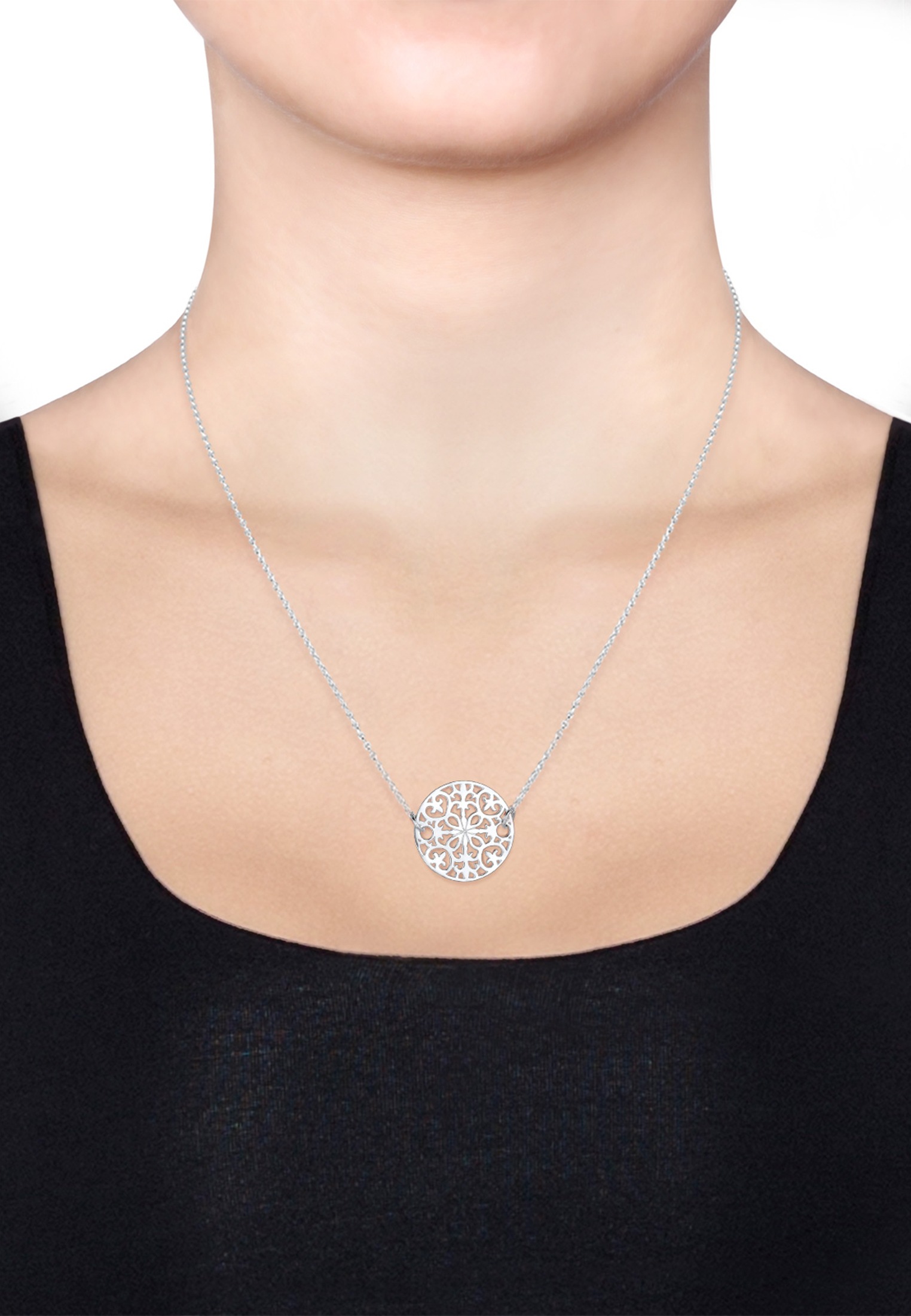 Elli Kette mit Anhänger »Ornament Münze 925 Sterling Silber«