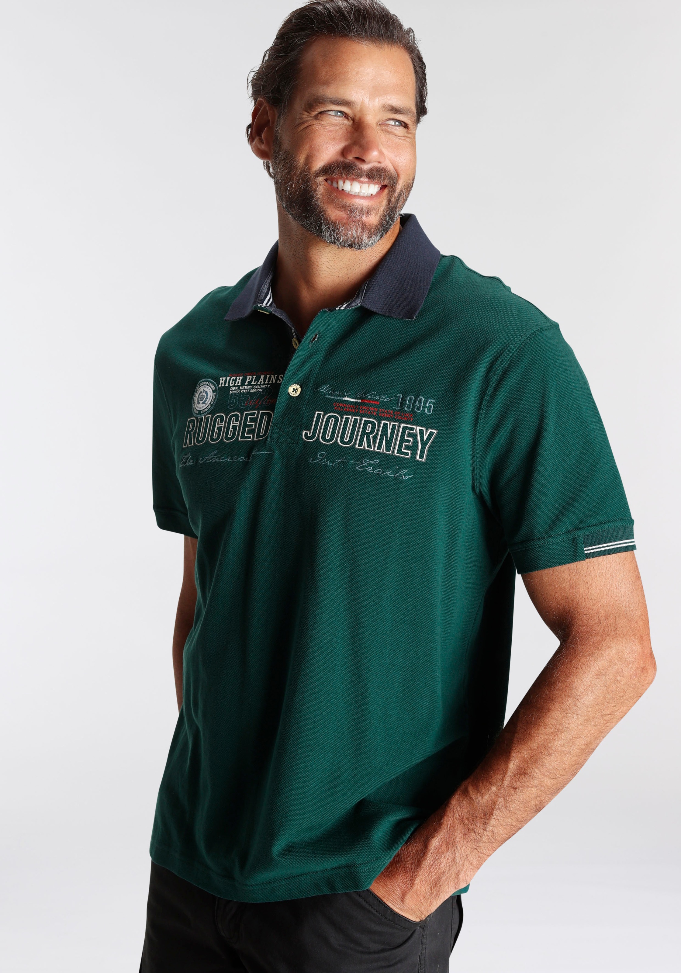Man's World Poloshirt, Kurzarm, mit Print, Stickerei und Badge, Polokragen