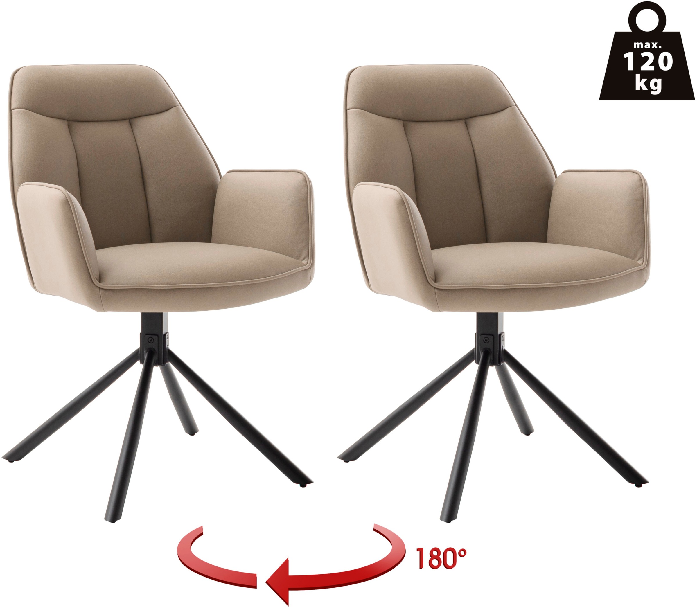 MCA furniture Armlehnstuhl »RAFAELA Esszimmerstuhl (2er Set) - Stuhl«, (Set), 2 St., Microfaser, 180° drehbar, Metall, Mikrofaser, belastbar 120 kg