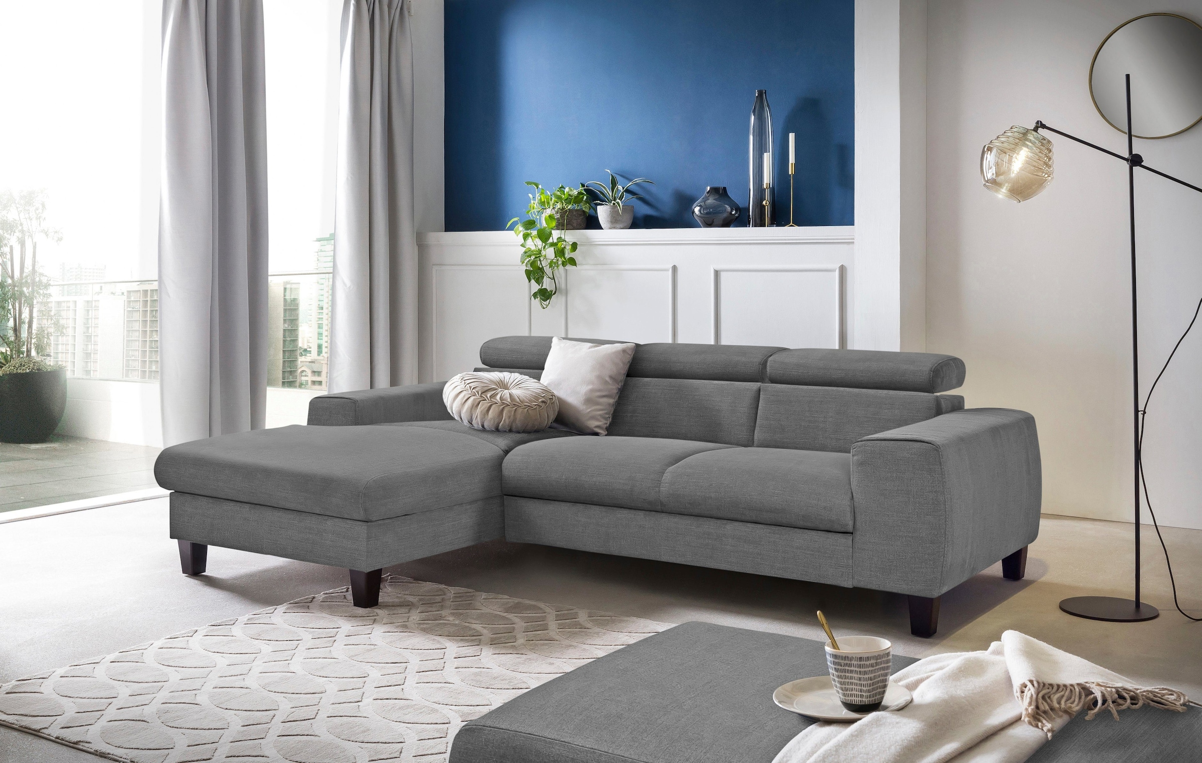 COTTA Polstergarnitur »Morven L-Form«, (Set), Set bestehend aus: Ecksofa mit Kopfteilverstellung & Hocker