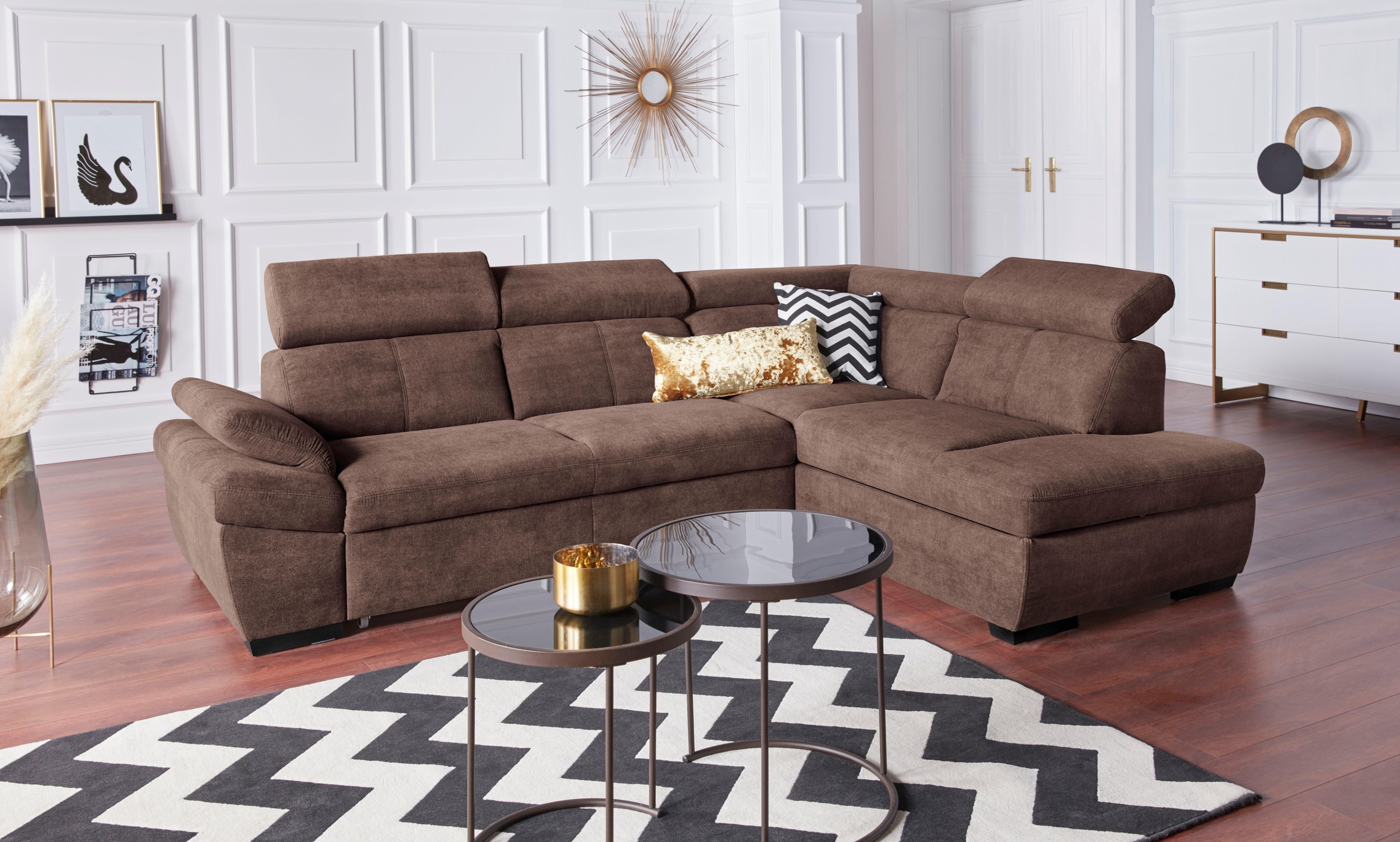 exxpo - sofa fashion Ecksofa »Salerno, klassisch modernes Funktionssofa, hoher Sitzkomfort, L-Form«, inkl. Kopf- und Armteilverstellung, wahlweise mit Bettfunktion