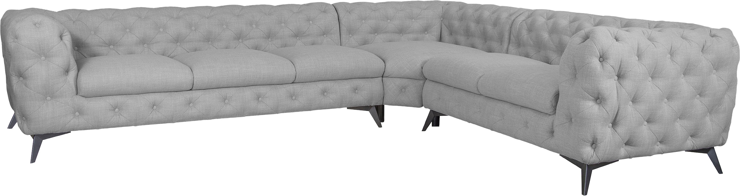 Leonique Chesterfield-Sofa »Ecksofa GLYNIS L-Form mit Wellenunterfederung, Maße B/T/H 323/264/75cm«, aufwändige Knopfheftung, moderne Chesterfield Optik, Fußfarbe wählbar