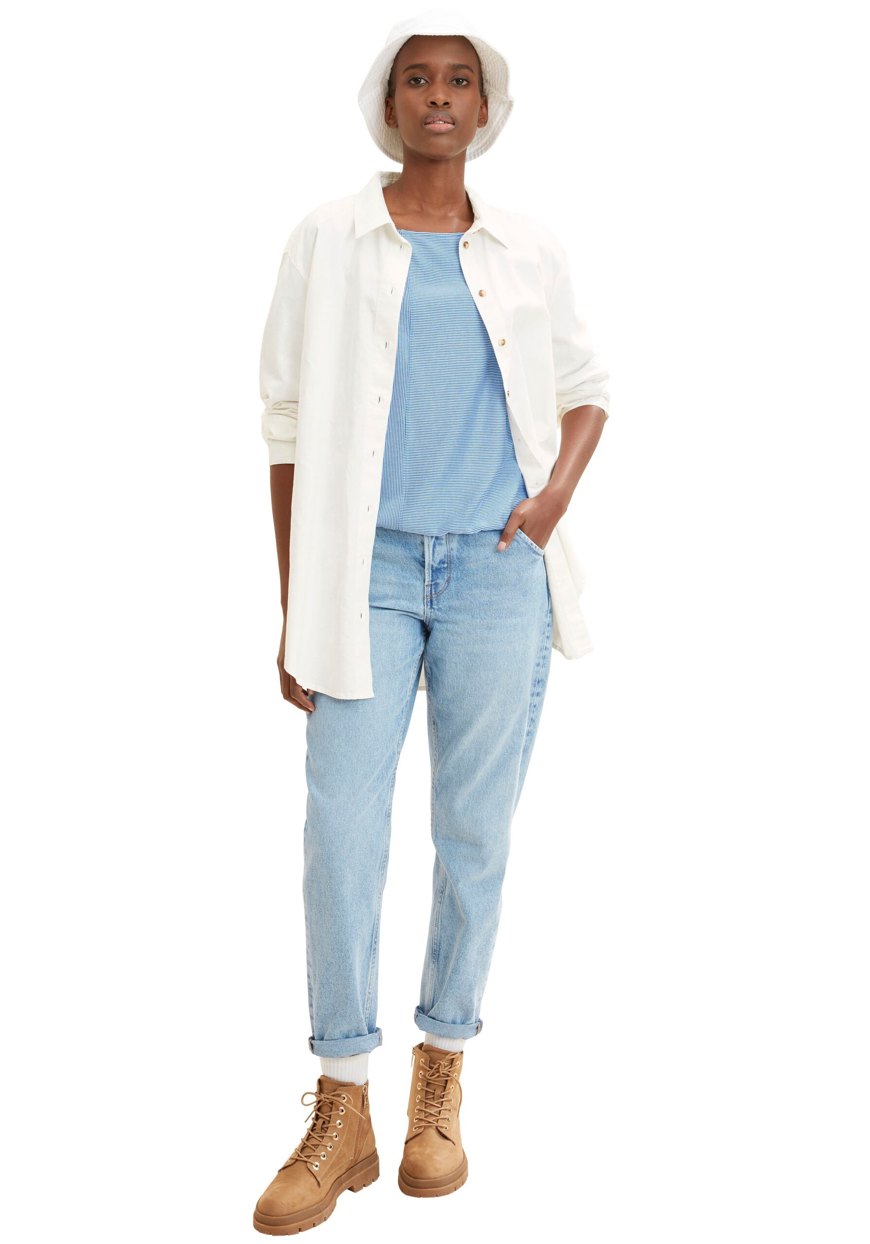 TOM TAILOR Denim 3/4-Arm-Shirt, in feiner Rippoptik