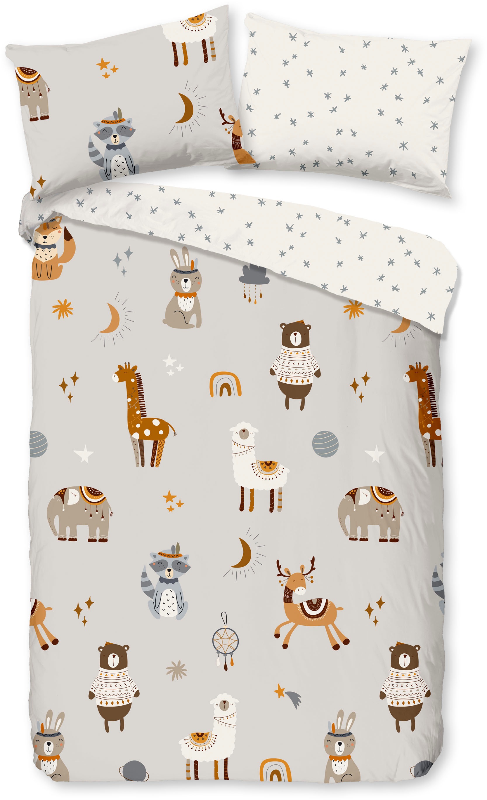 good morning Babybettwäsche »Woody«, Baumwolle, 100x135, Reißverschluss, Wende, Baby, Simple, Tier, Grau