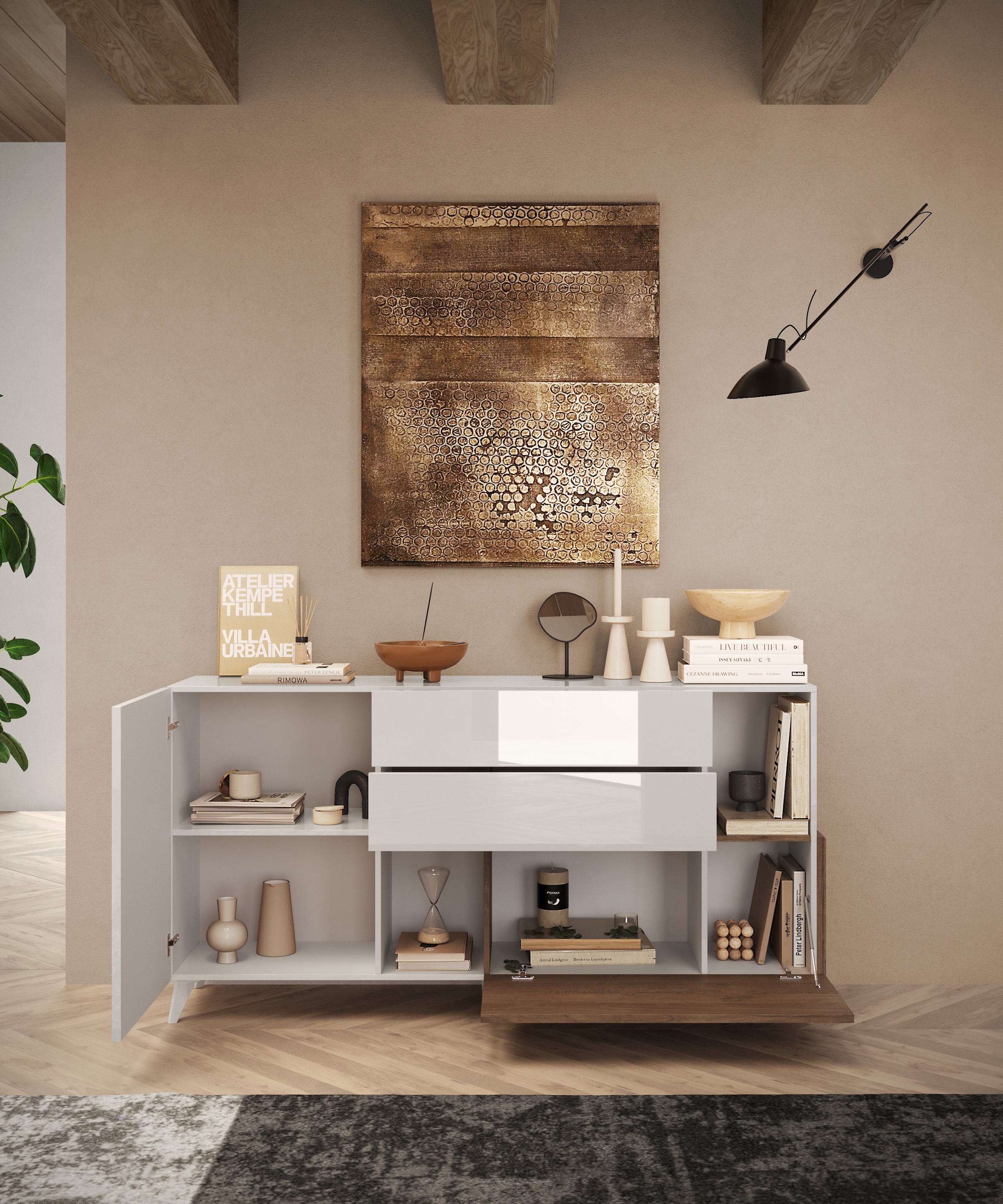 INOSIGN Sideboard »Monaco Breite 181 cm, Anrichte mit 1 Tür, 1 Klappe u. 2 Schubkästen«, Kommode, Soft/Self Closing