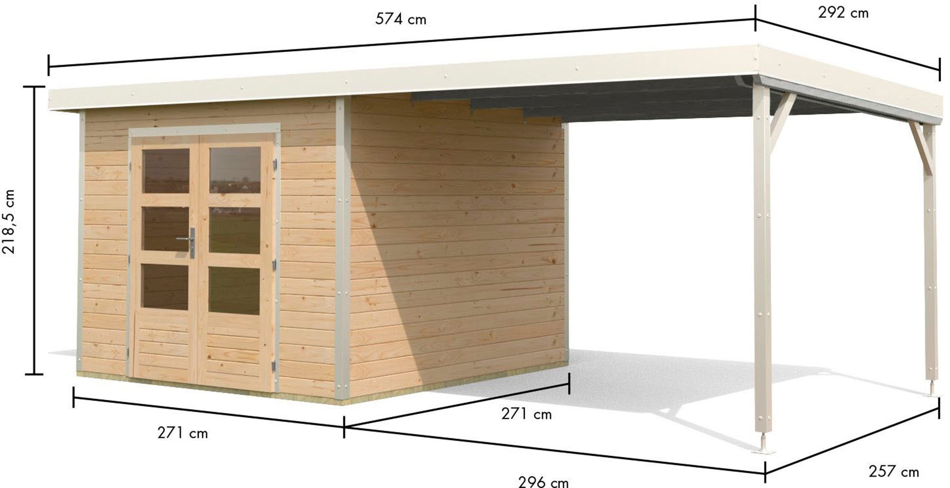 Karibu Gartenhaus »"Plutino A" SET, Anbaudach 3m breit«, naturbelassen-weiß, -staubgrau oder -anthrazit