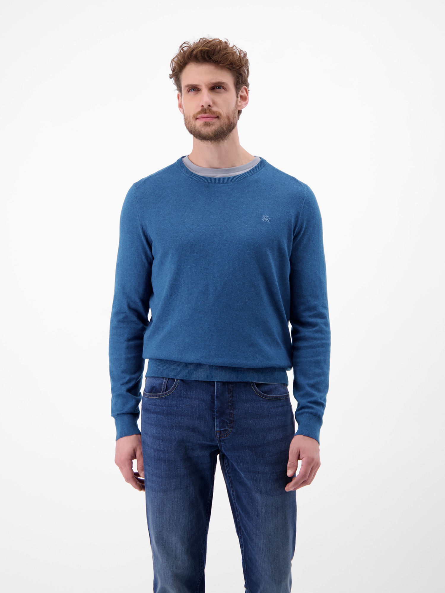 LERROS Strickpullover »Herren Basic Strickpullover« STORM BLUE MELANGE L L MODERN FIT (schmale Passform)