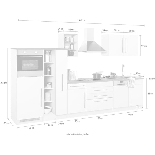 »Samos«, MÖBEL cm Breite bestellen mit HELD Küchenzeile Rechnung Metall Stangengriffen aus auf 350 E-Geräten, mit