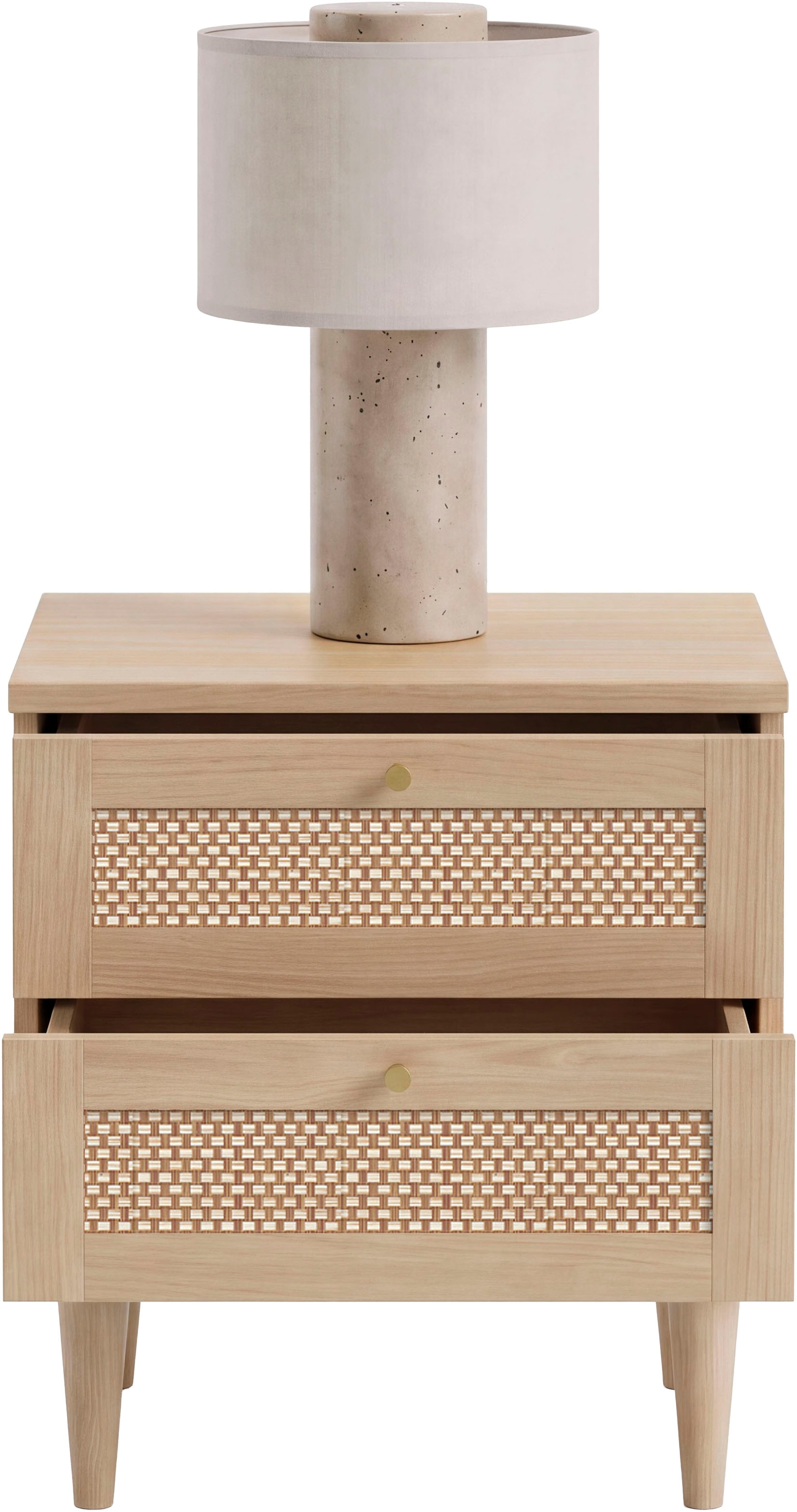 OTTO home Nachtkommode »ELLIAN mit Wiener Geflechtoptik, 2 Schubladen« Holzfüße, Metallgriffe, Made in EU, viel Stauraum