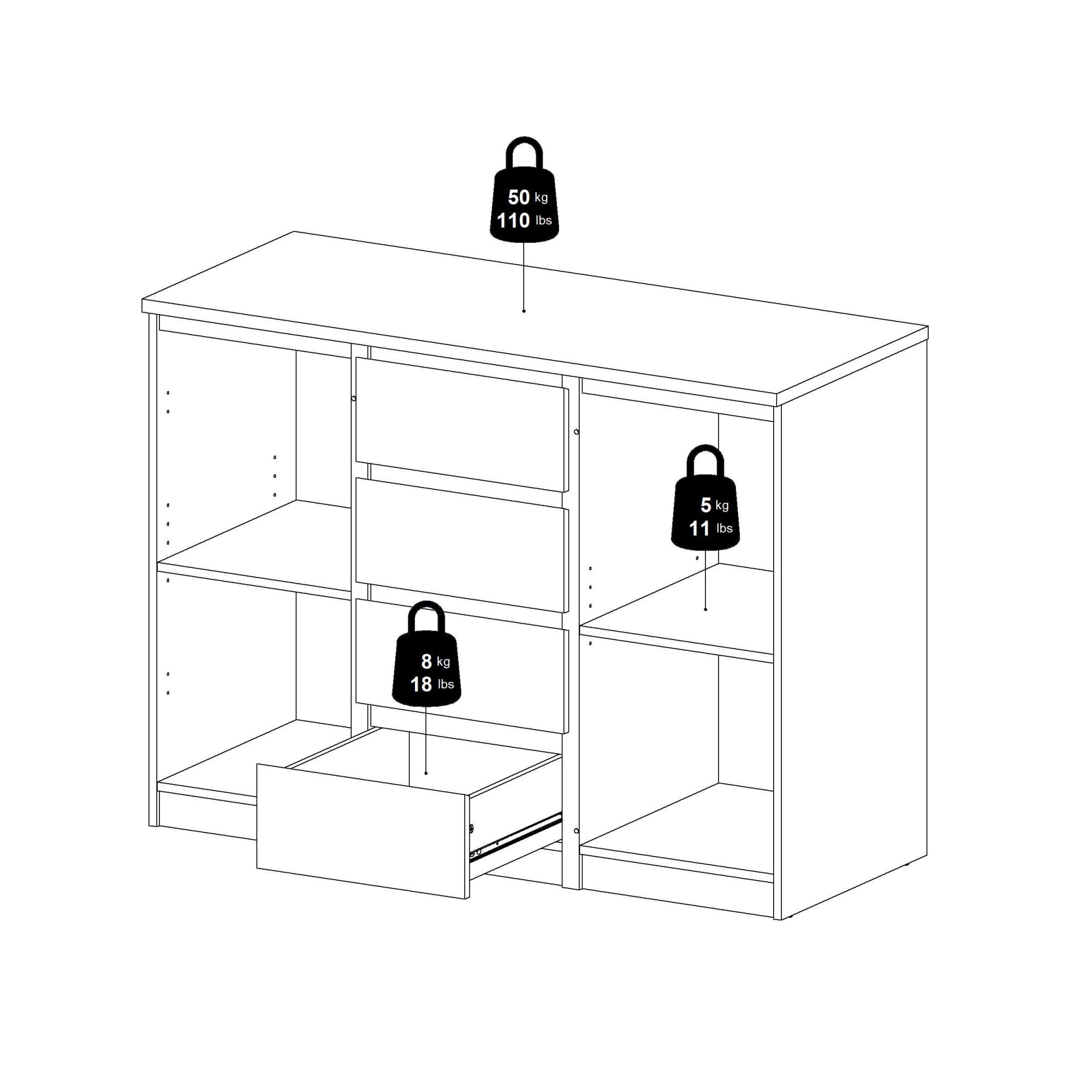 INOSIGN Kommode »Naia, Sideboard, 4 Schubladen, 2 Türen, Aufbewahrung, grifflose Front« Mit Einlegeböden, modern, skandinavisches Design, in mehrere Farben