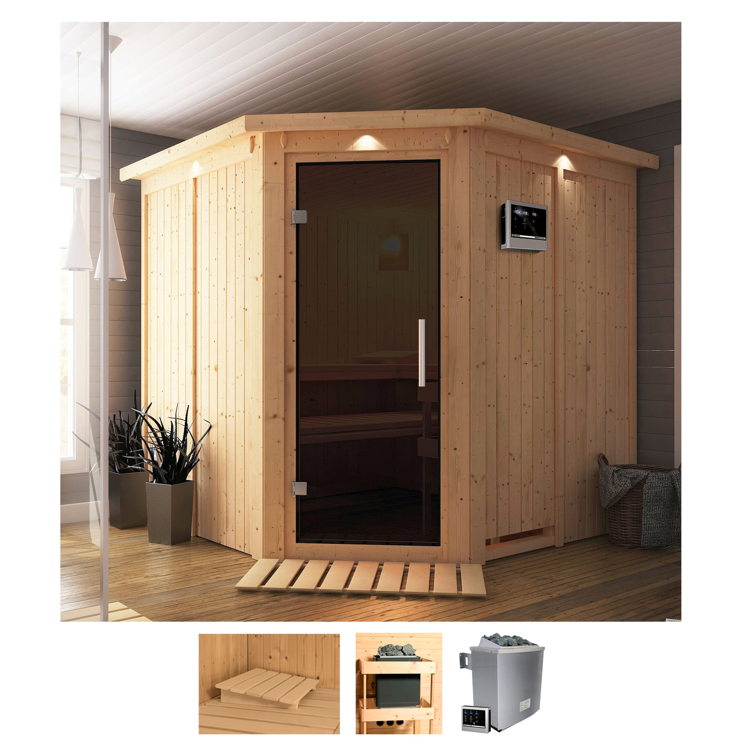 Karibu Sauna »Jarin« Set, 9-kW-Ofen mit externer Steuerung günstig online kaufen