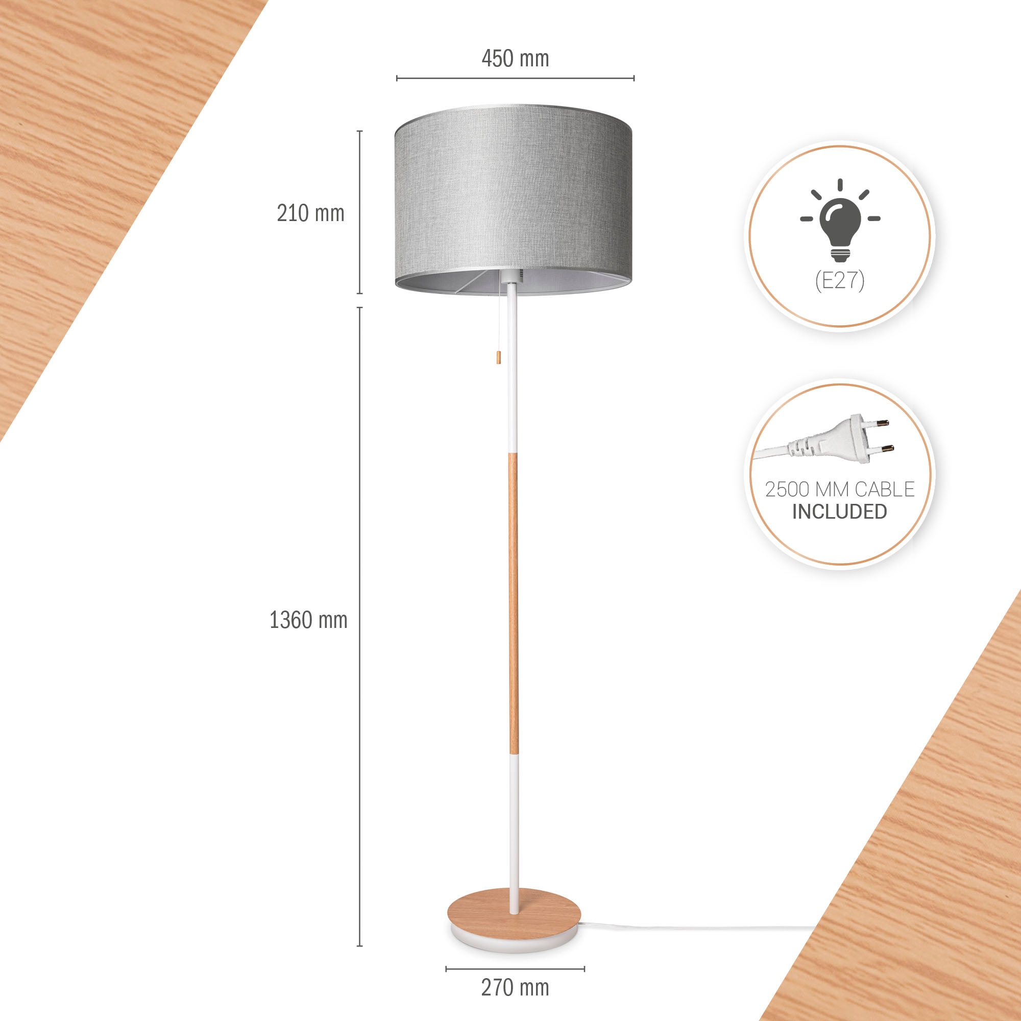 Paco Home Stehlampe »EK CA UNI COLOR«, Stoffschirm Wohnzimmer Skandi Standleuchte  E27 Einfarbig Stofflampe online kaufen