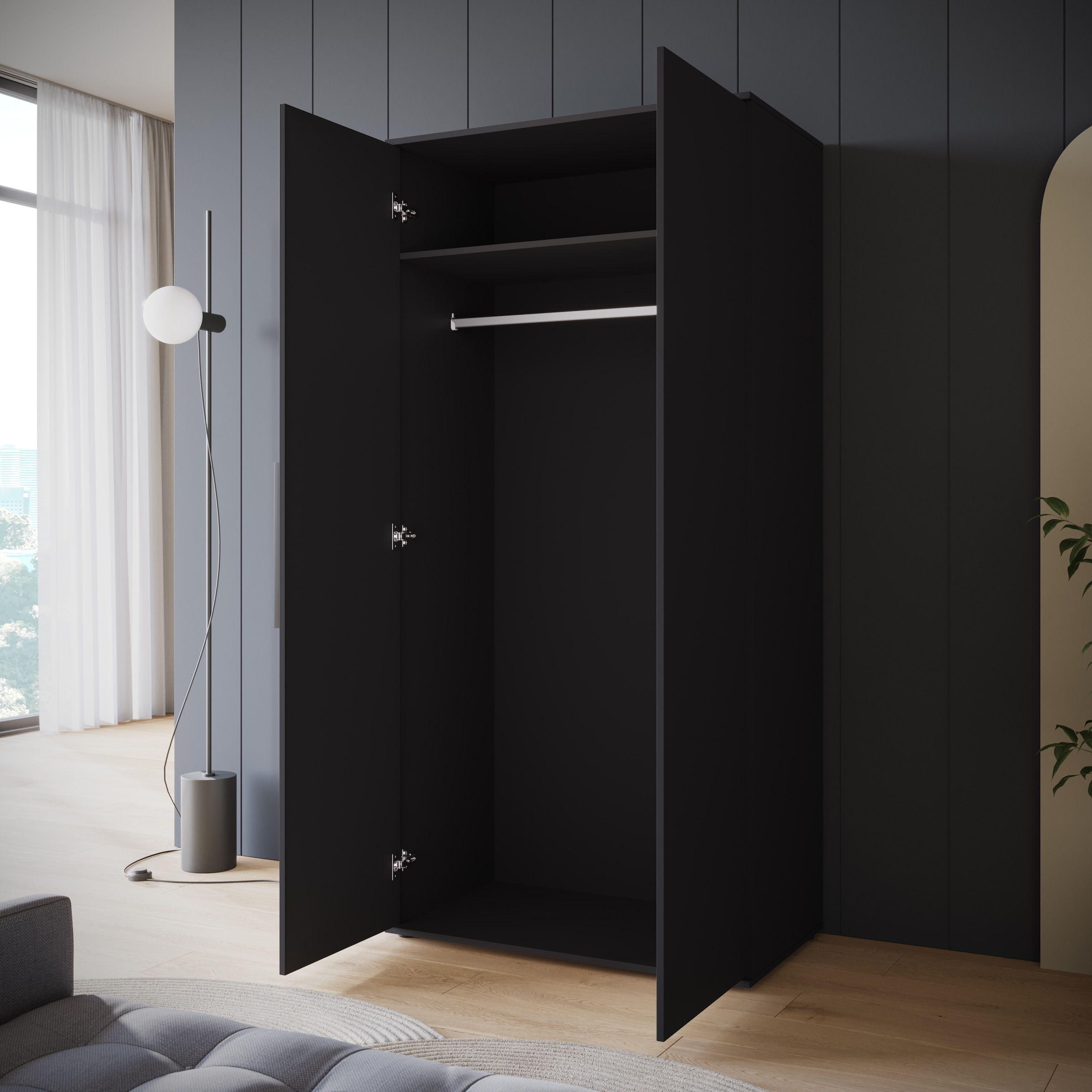 INOSIGN Kleiderschrank »LAGOS Wäscheschrank, Garderobe, schwarze Griffe, Made in Europe«, Moderner Drehtürenschrank, FSC-zertifiziert, Schlafzimmerschrank