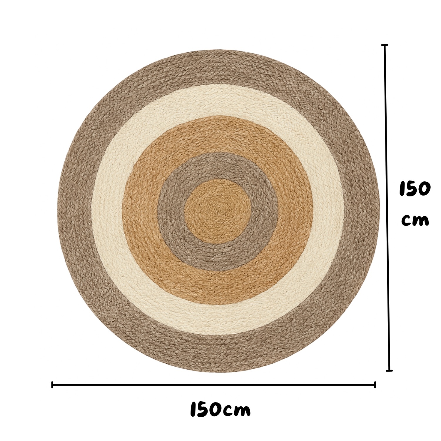 Myflair Möbel & Accessoires Teppich »Terra Rings«, rund, 10 mm Höhe, Juteteppich, handgeflochten, Wendeteppich, gestreift, reine Naturfaser