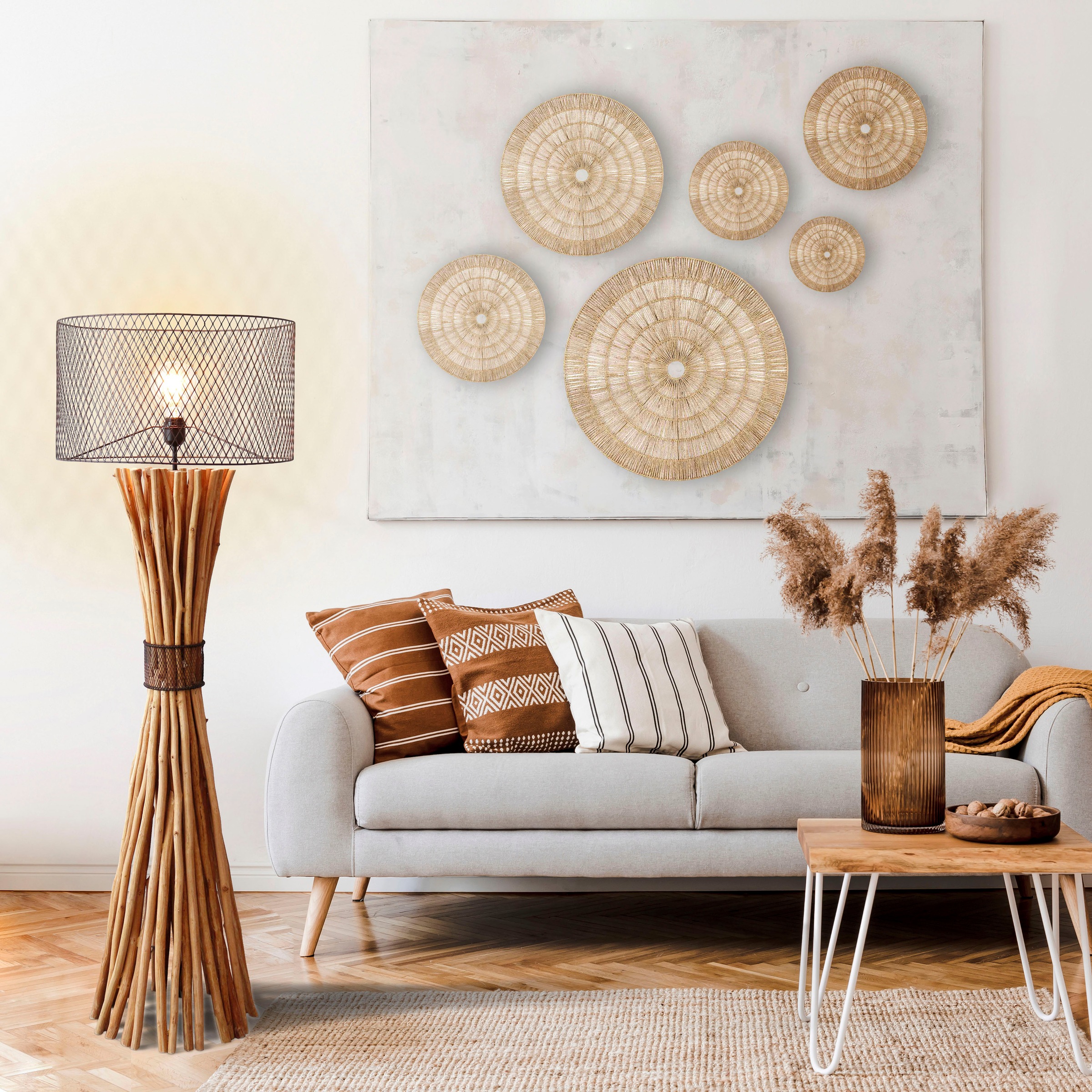 SalesFever Stehlampe »Bailee« E27 1 Stk. handgefertigt, Schirm im Rost-Look günstig online kaufen