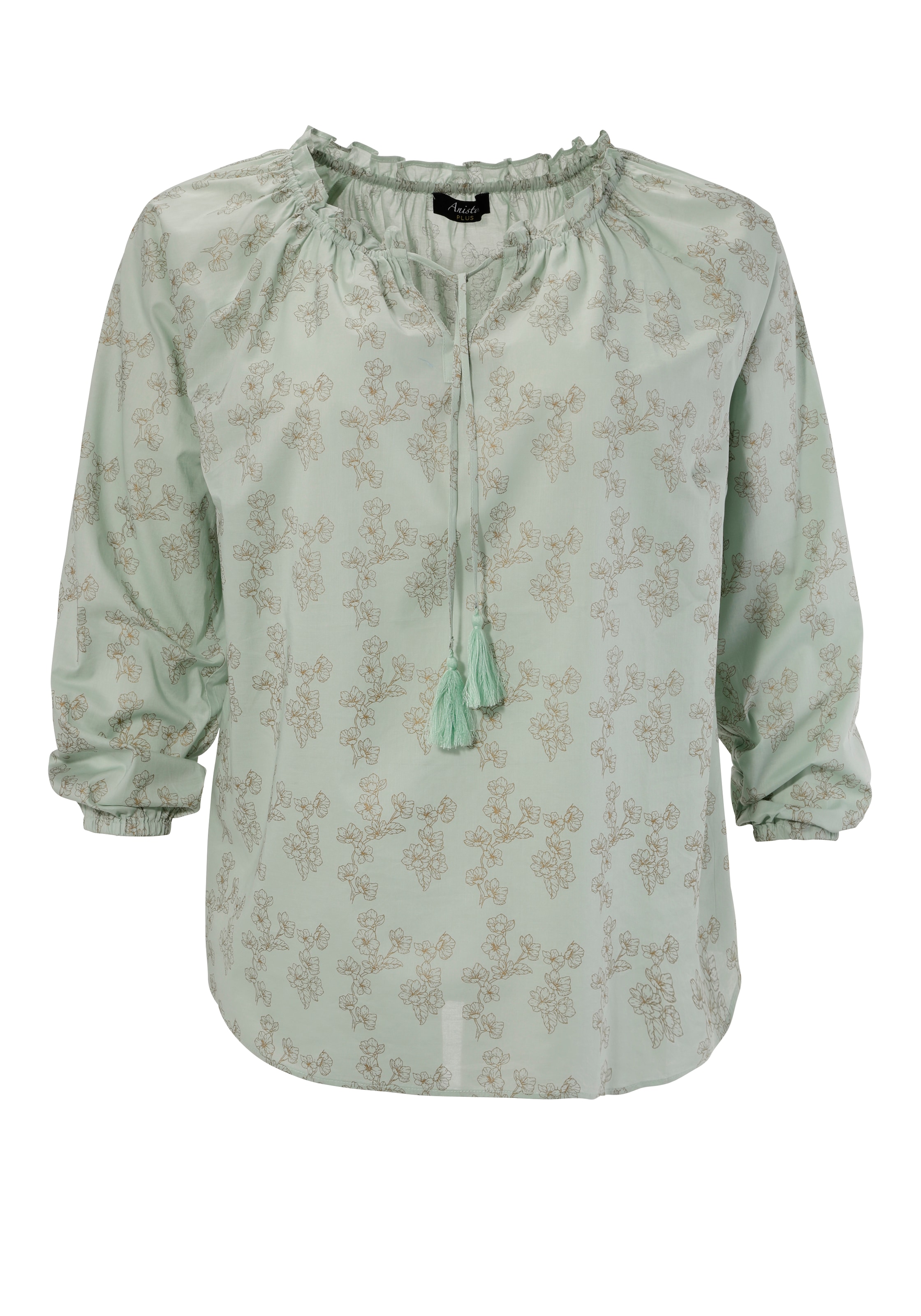 Aniston PLUS Schlupfbluse, mit glänzenden, goldfarbenen Blumen bedruckt - NEUE KOLLEKTION