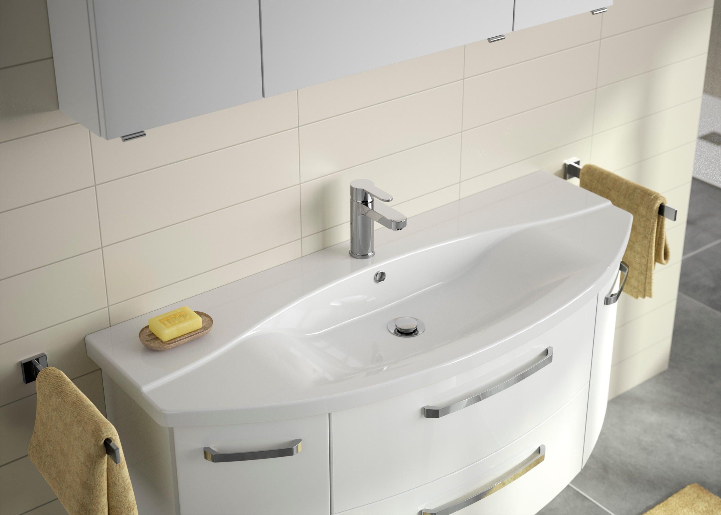 Saphir Waschtisch »Serie 4010 Keramik-Waschtisch mit Unterschrank, 120,5 cm breit«, Waschplatz mit 2 Türen, 2 Schubladen, Badmöbel-Set mit Waschtisch
