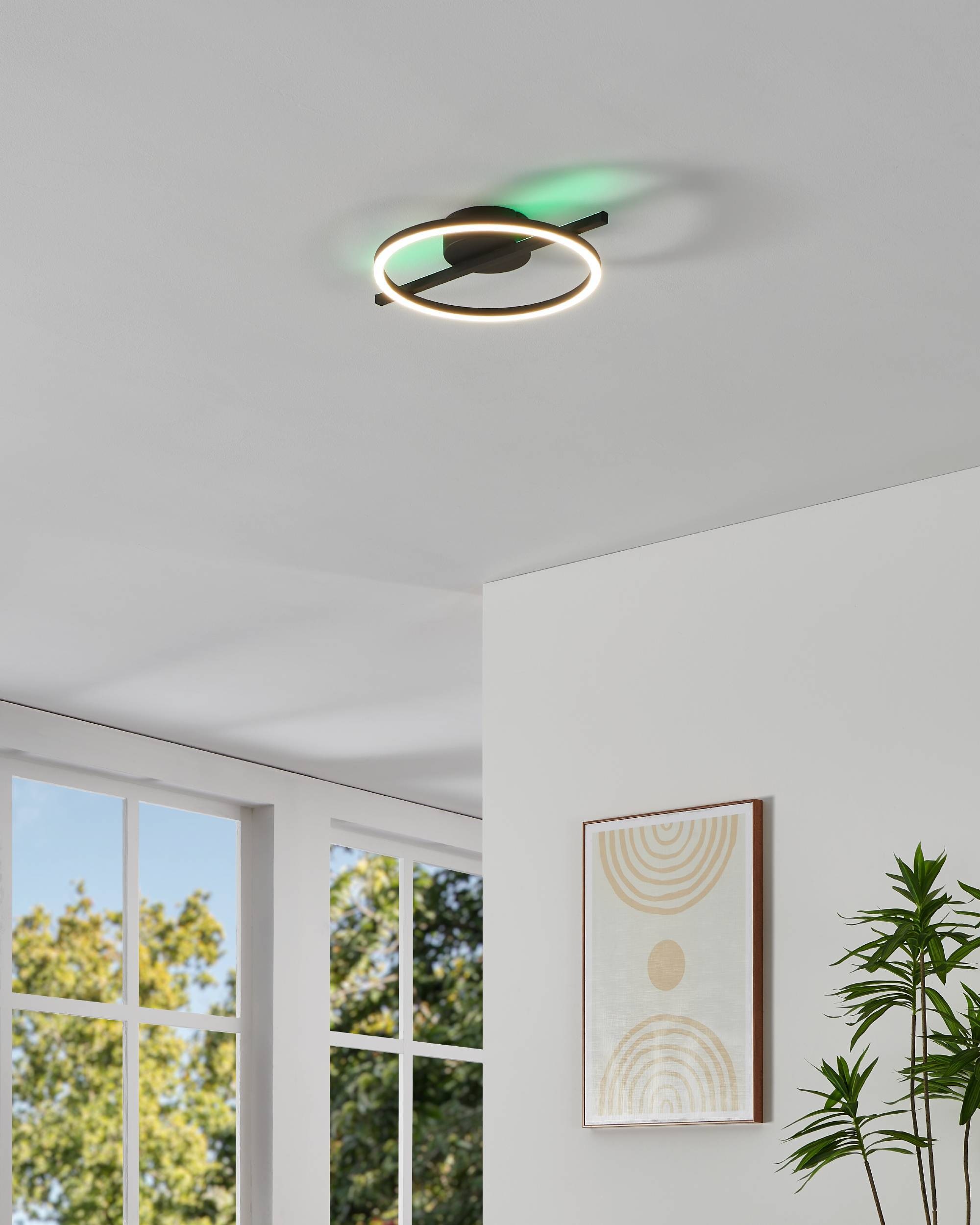 EGLO Deckenleuchte »Amandolo Deckenlampe RGB Backlight Fernbedienung inkl. geometrisch« LED-Modul 1 Stk. Kaltweiß | RGB Wand-/Deckenleuchte - L40 x B30 x H6,5 cm - schwarz - 17W inkl.