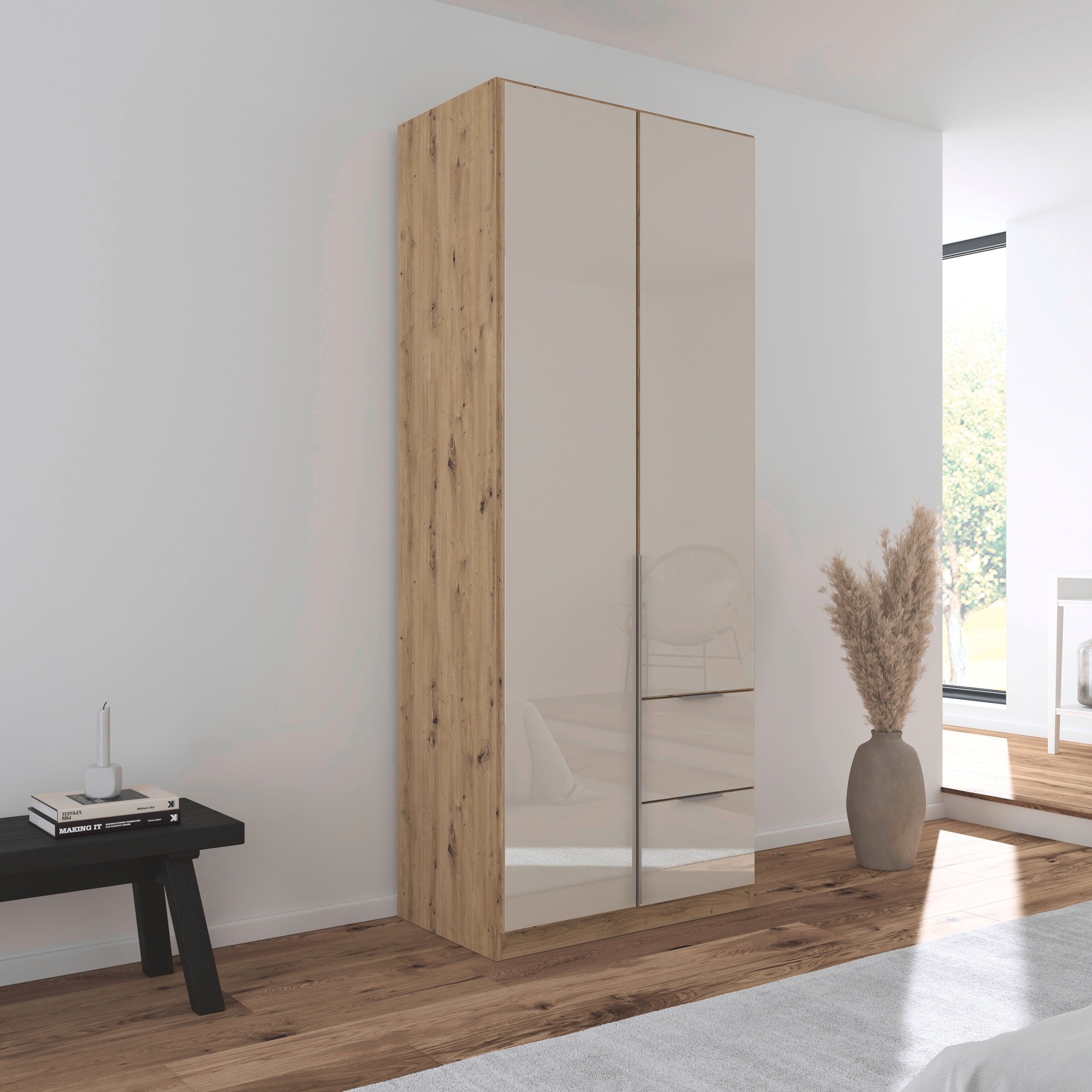 rauch Drehtürenschrank »Kleiderschrank Kleiderschränke Schrank Garderobe AGORDO mit Glasfront«, (in zwei Griff-Farben, Breiten 91-360 cm), mit Außenschubkästen, in 7 Breiten und 2 Höhen MADE IN GERMANY