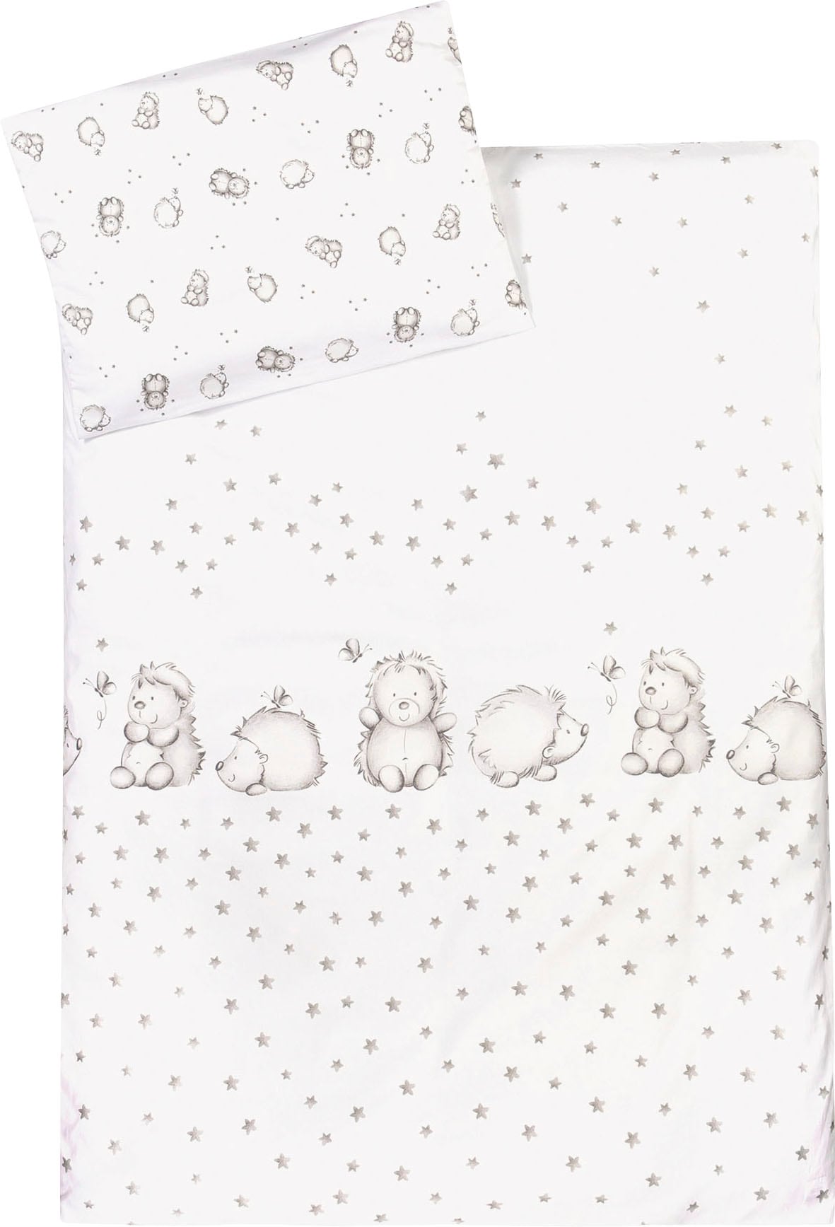 Julius Zöllner Kinderbettwäsche »Igelchen, in 100x135cm passt in Babybetten von 70x140cm und 60x120cm«, (2 tlg.), mit kleinem Igel, 80x80 cm für Wiegen, Stubenwagen und Kinderwagen