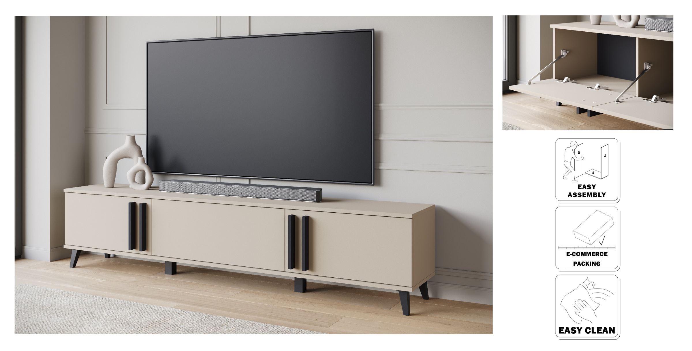 INOSIGN Lowboard »Helsinki, TV-Kommode Breite 180cm«, (1 St.), modernes Design, 3 Klapptüren