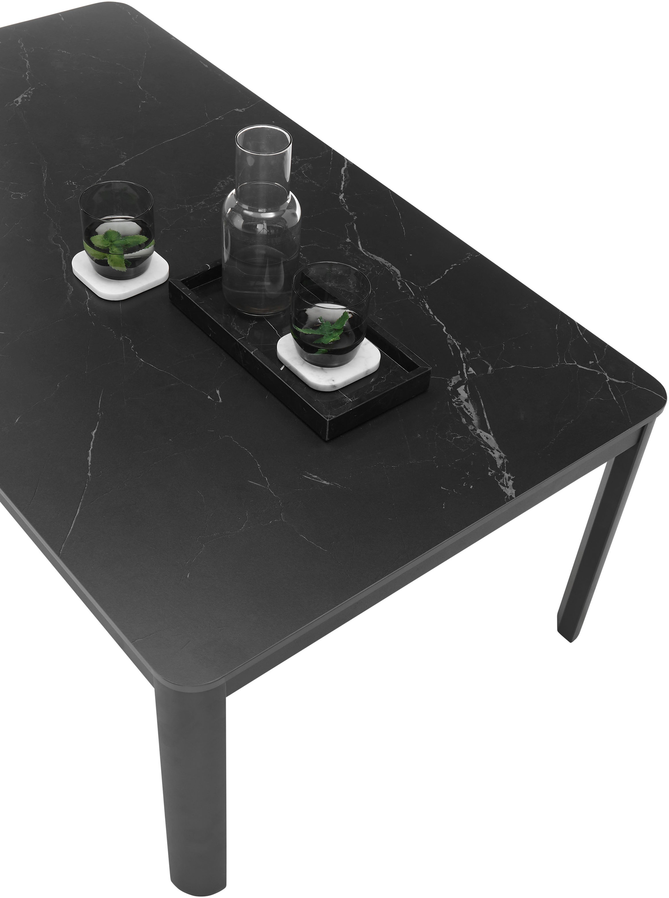 Stolkom Couchtisch »Lenni Wohnzimmertisch Keramik, Schwarz gemasert BxHxT 120x45x70 cm«, Keramikoberfläche schwarz gemasert, Metallgestell schwarz matt