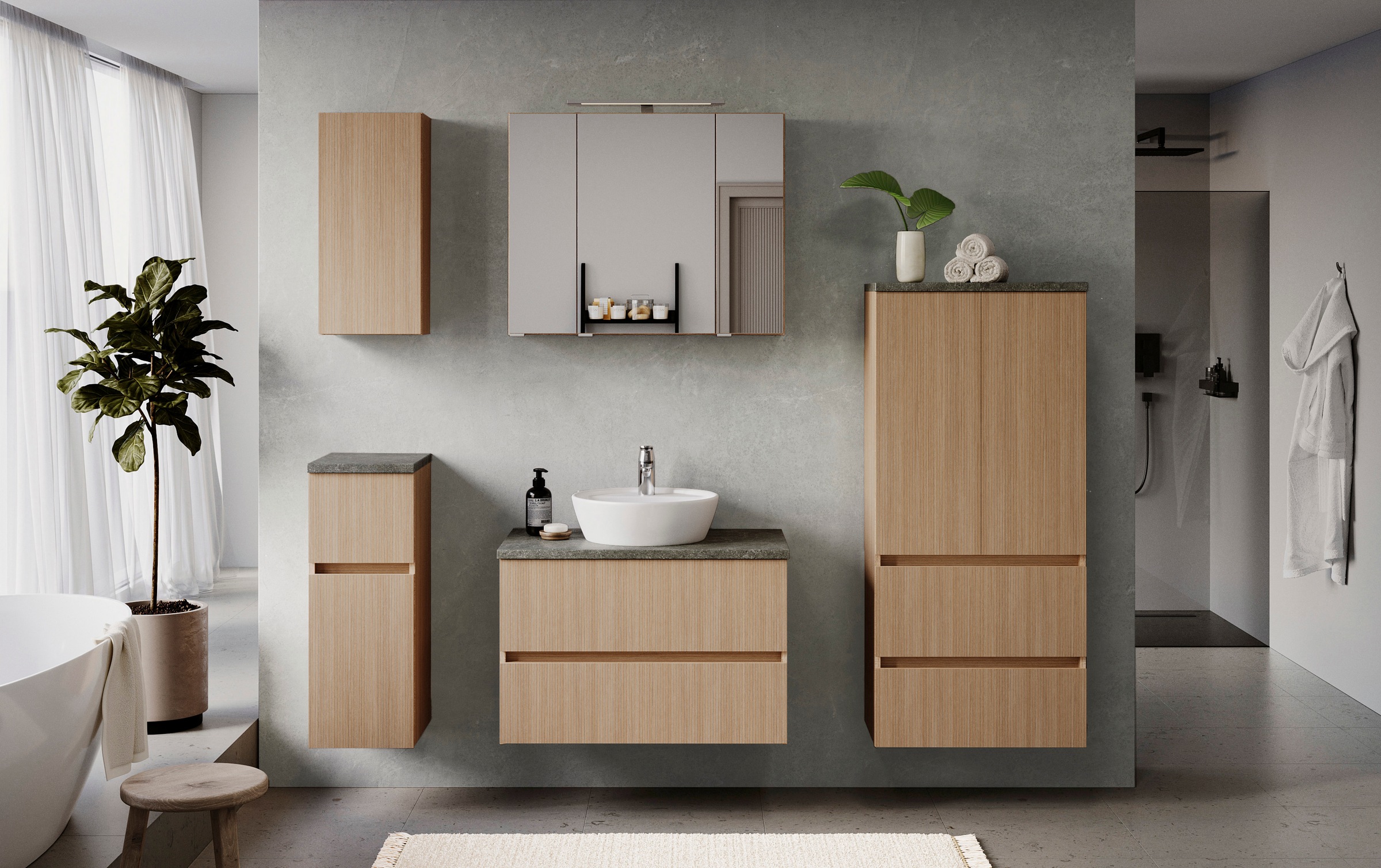 welltime Badmöbel-Set »EIXO, Set aus Spiegelschrank, Waschtisch und Midisch günstig online kaufen