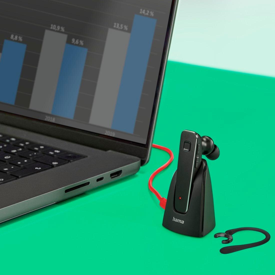 Hama Bluetooth-Kopfhörer »Bluetooth Headset MyVoice2100, mono, in ear, Ohrbügel, für zwei Geräte«, Sprachsteuerung
