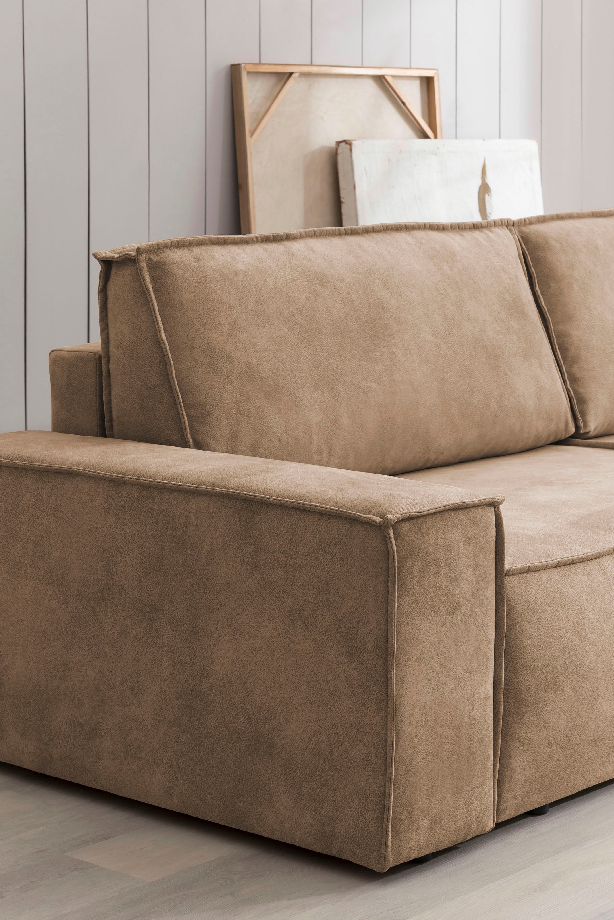 Home affaire 3-Sitzer »SHERWOOD Schlafsofa (257cm) Cord, Samtvelours, Vintage-Lederoptik«, Schlaffunktion mit Bettkasten (ca. 136/200cm)