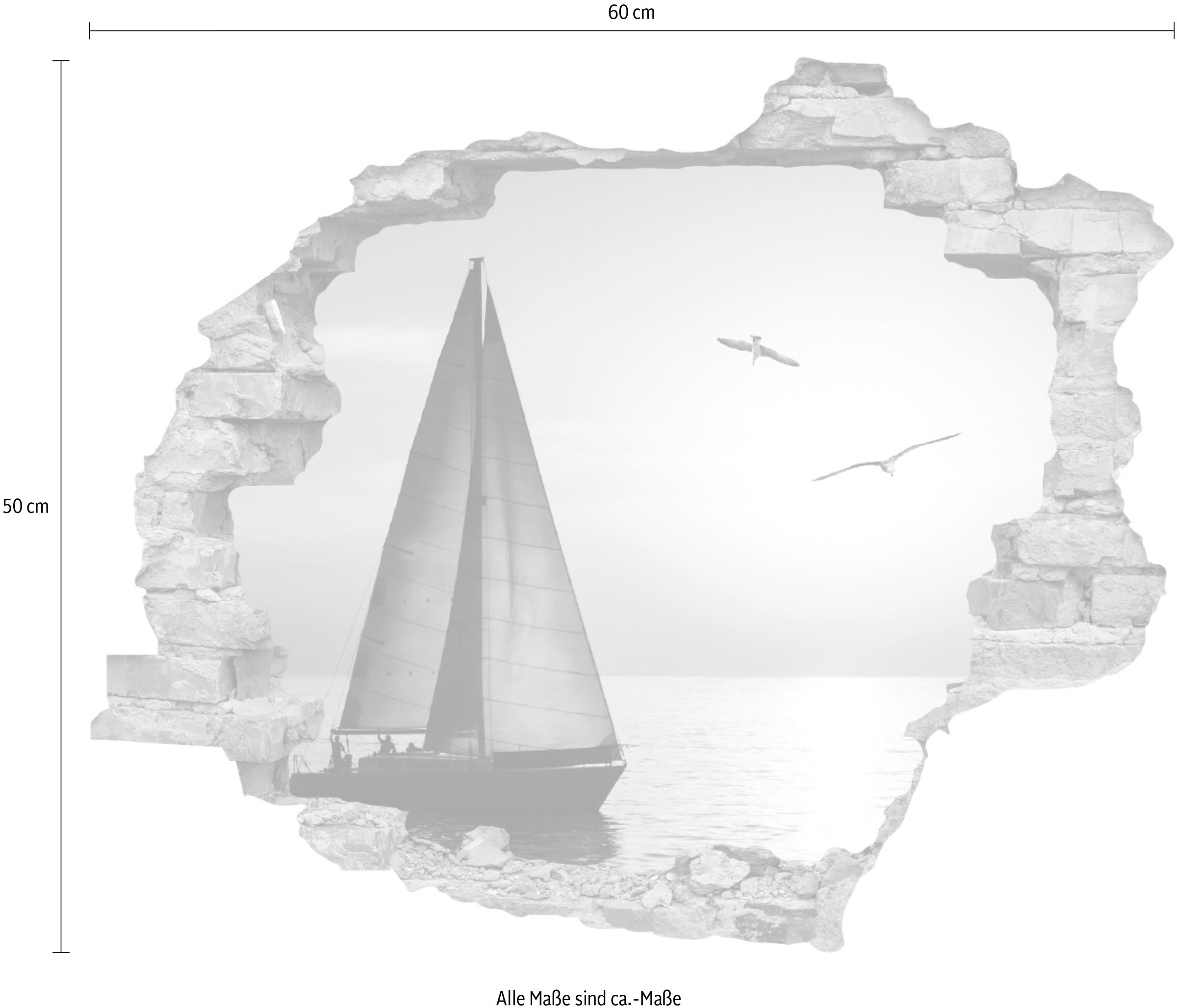 queence Wandtattoo »Segelboot«, (1 St.), Wandsticker, Wandbild, selbstklebend, 3D, Wanddurchbruch