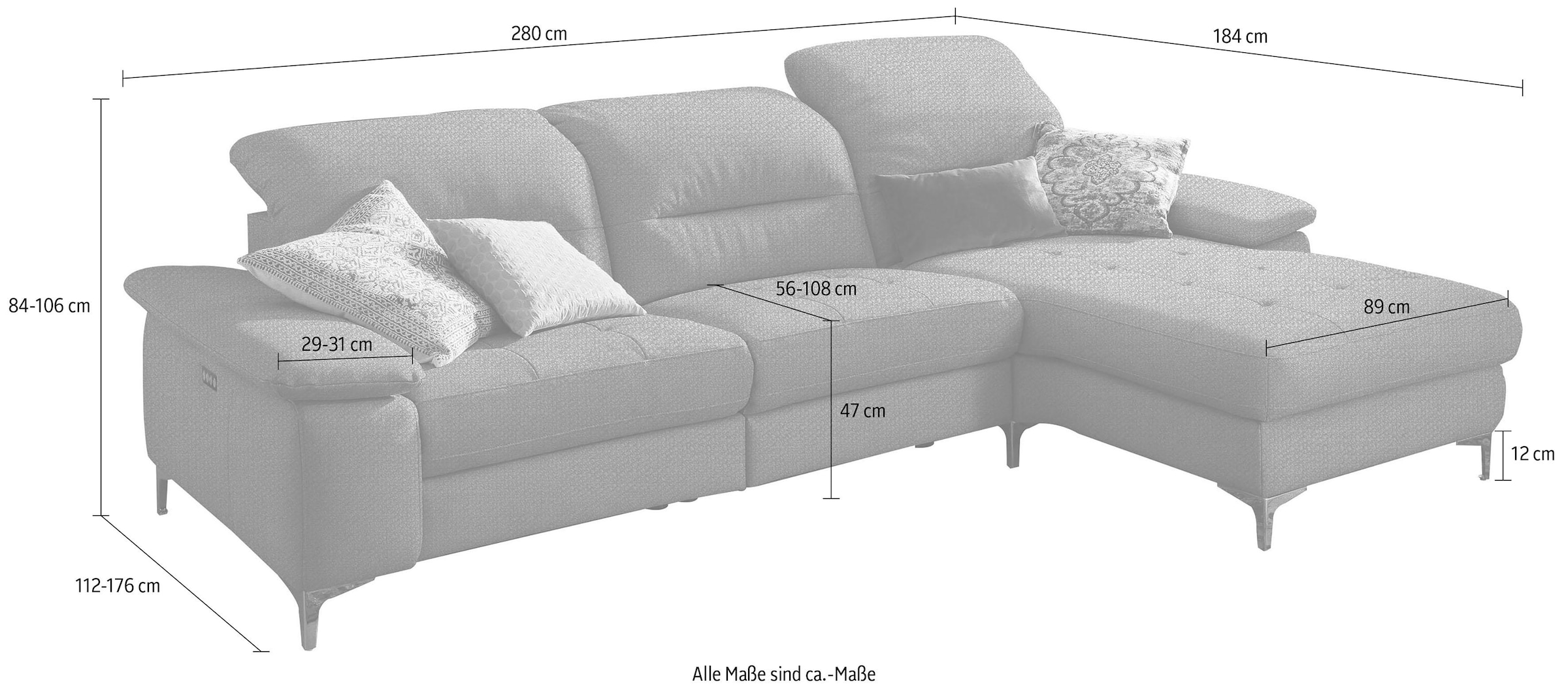 Places of Style Ecksofa »Basel L-Form«, mit vollmotorischer Relaxfunktion und motorischer Recamiere