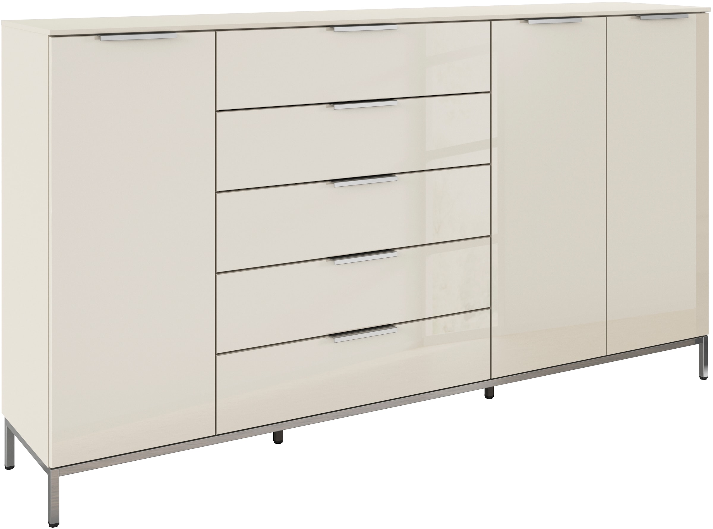rauch Kombikommode »Kommode Türkommode Sideboard Kombikommode FLIPP mit Glasfront«, (Breite 200 cm mit 4 Einlegeböden), 3-türig mit 5 Schubladen und Soft-Close-Funktion sowie Glasfront